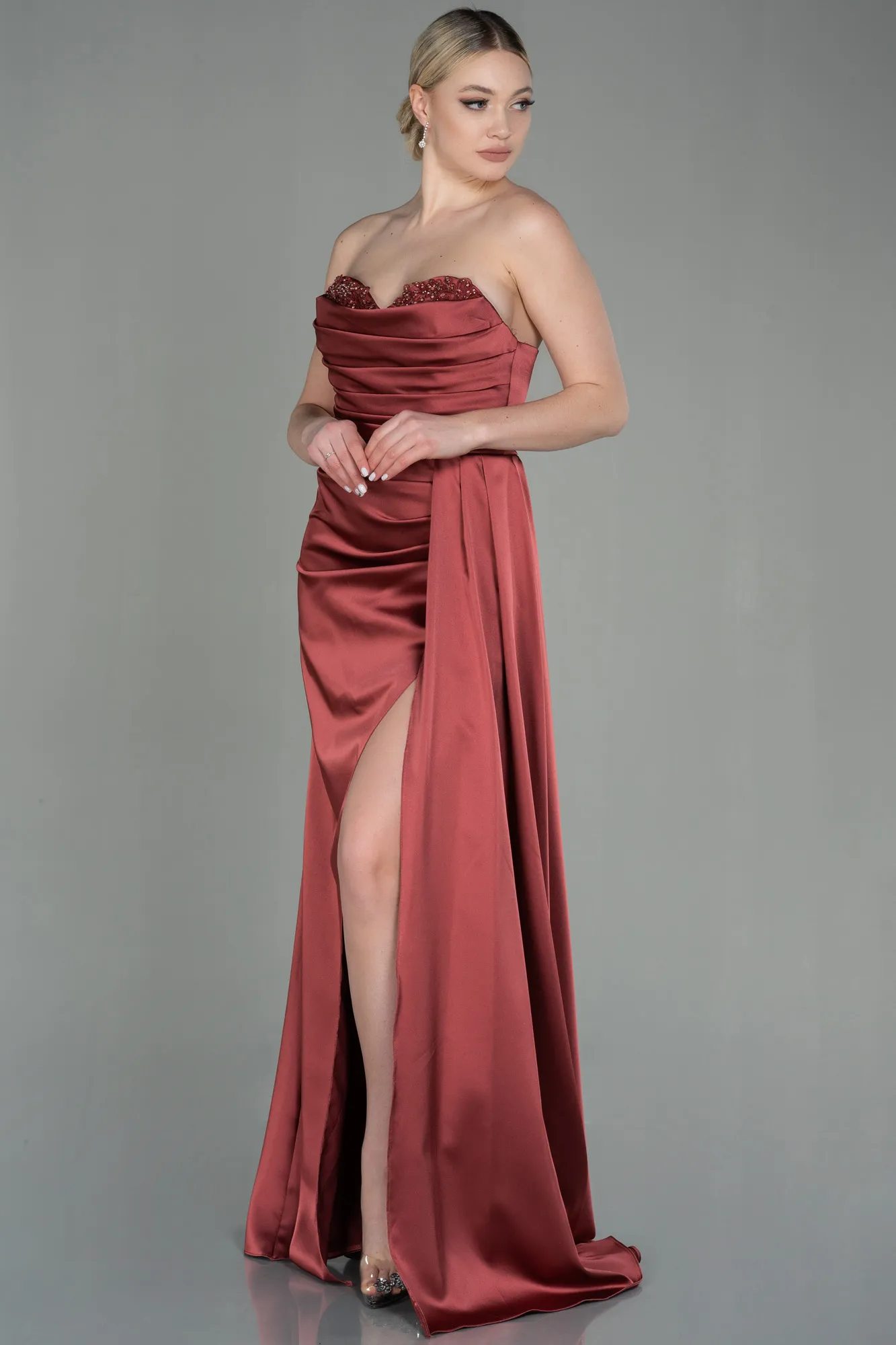Cinnamon-Long Satin Prom Gown ABU2965