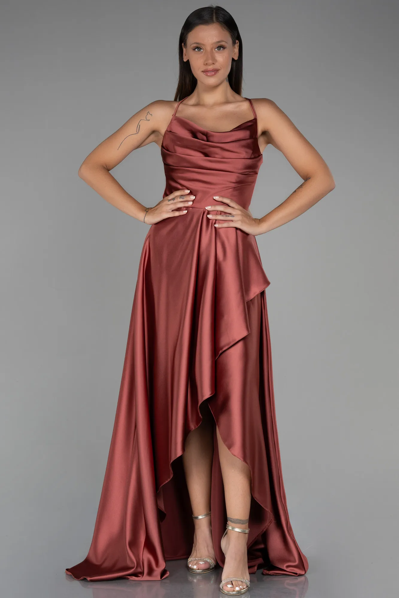 Cinnamon-Long Satin Prom Gown ABU3242