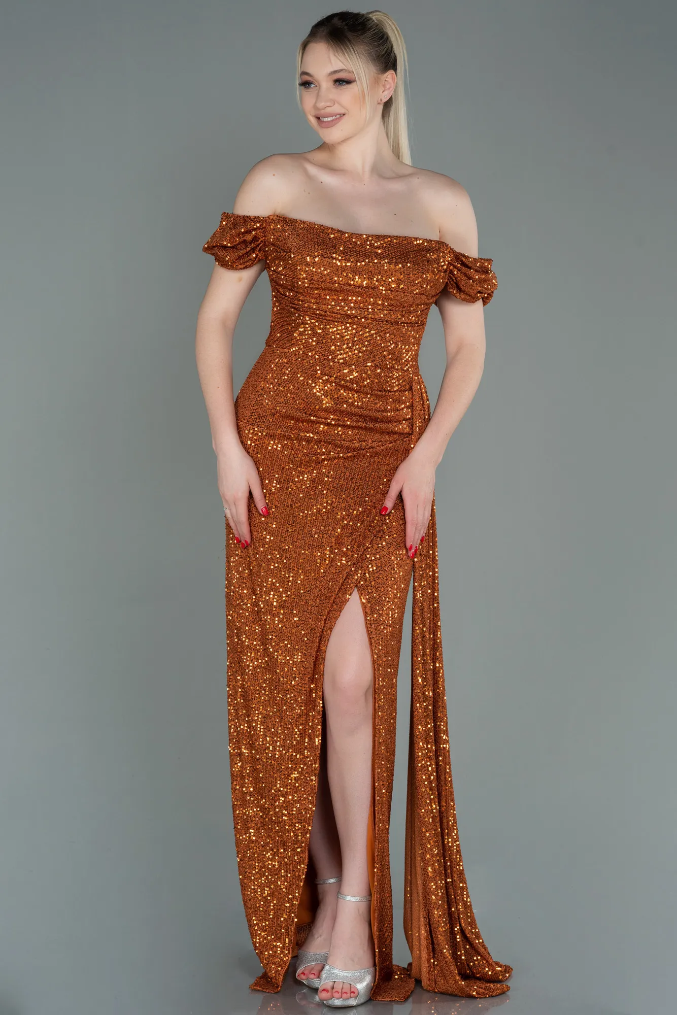 Cinnamon-Long Scaly Evening Dress ABU2987