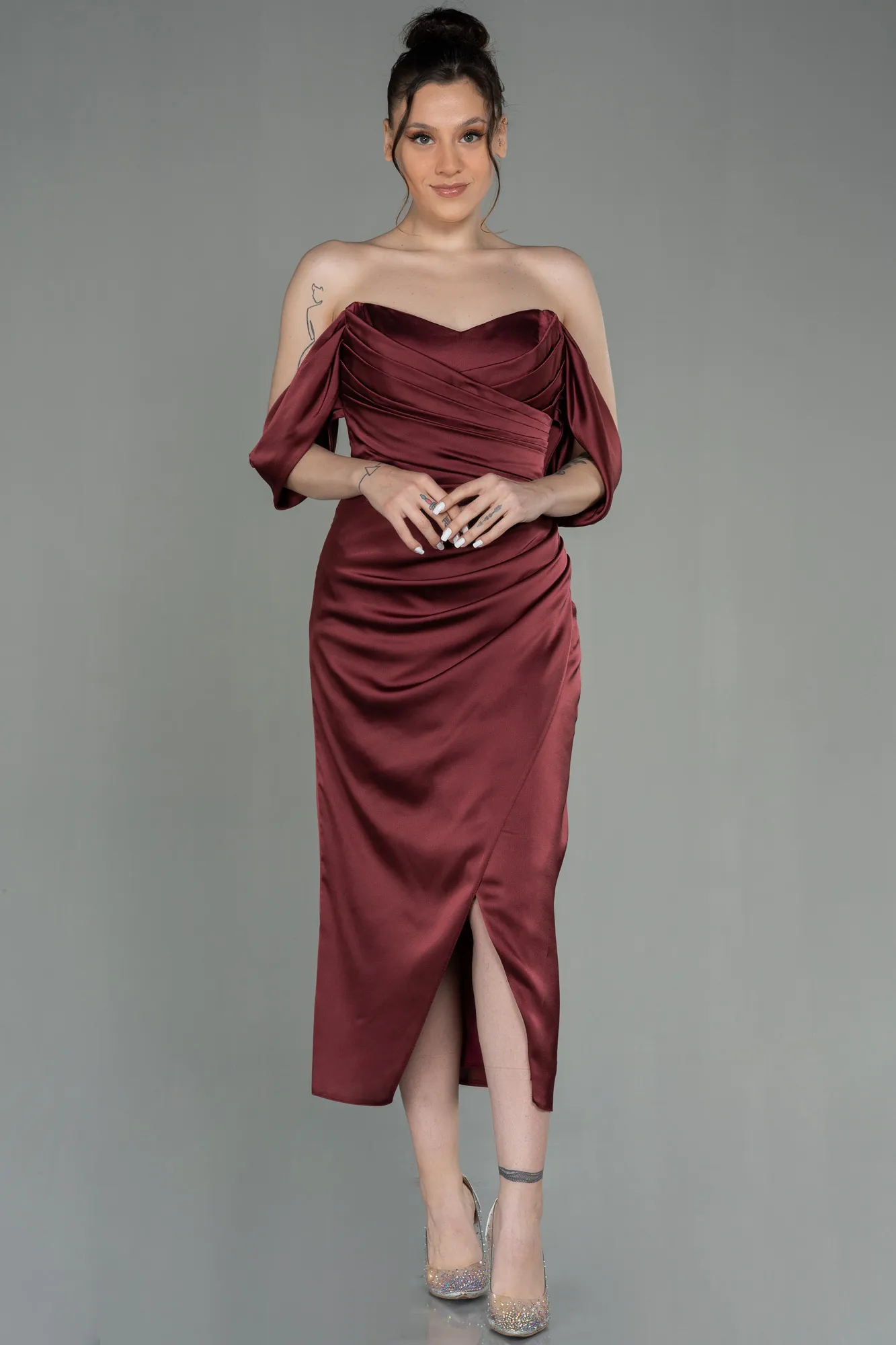 Cinnamon-Midi Satin Invitation Dress ABK1404
