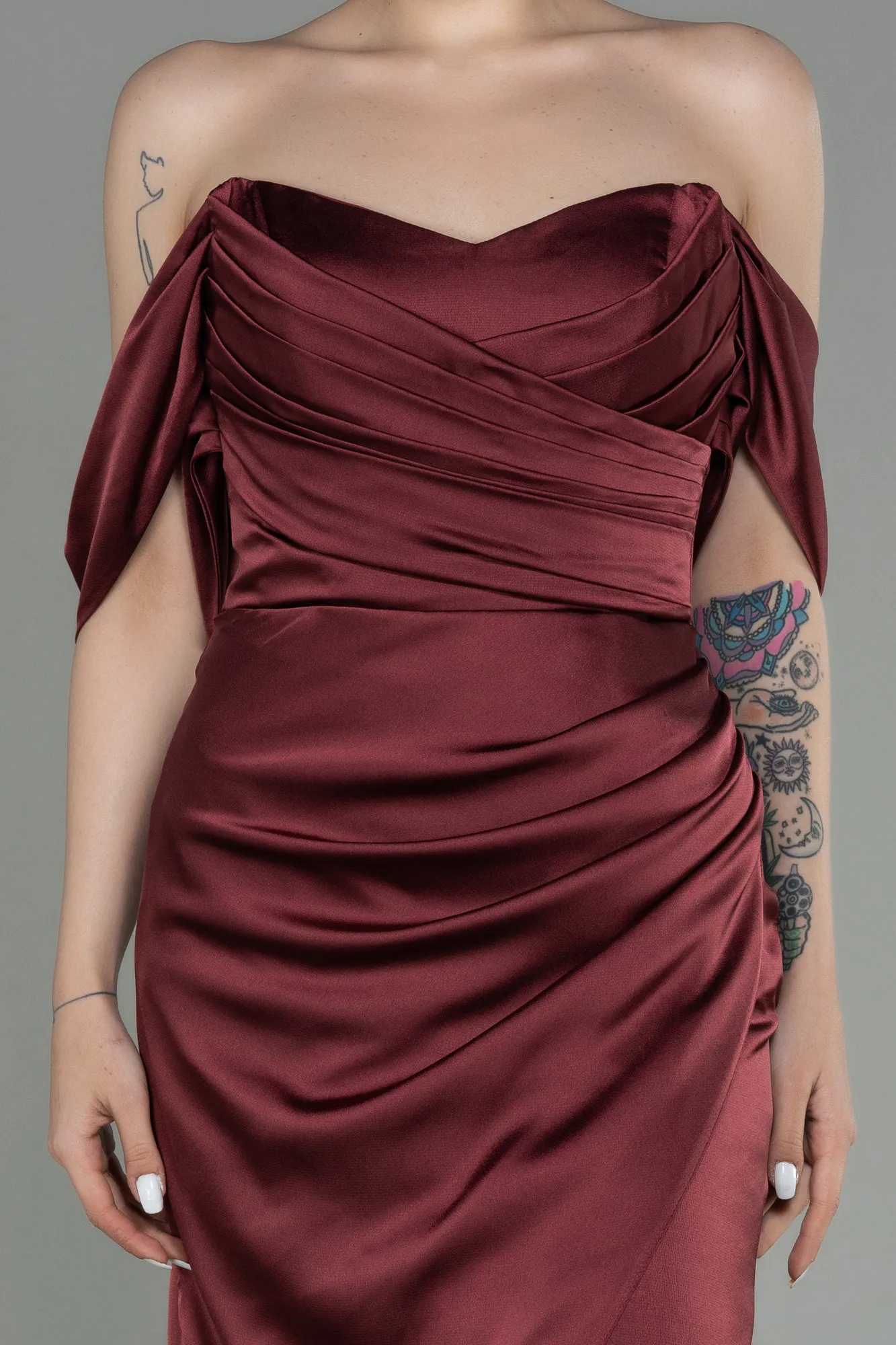 Cinnamon-Midi Satin Invitation Dress ABK1404