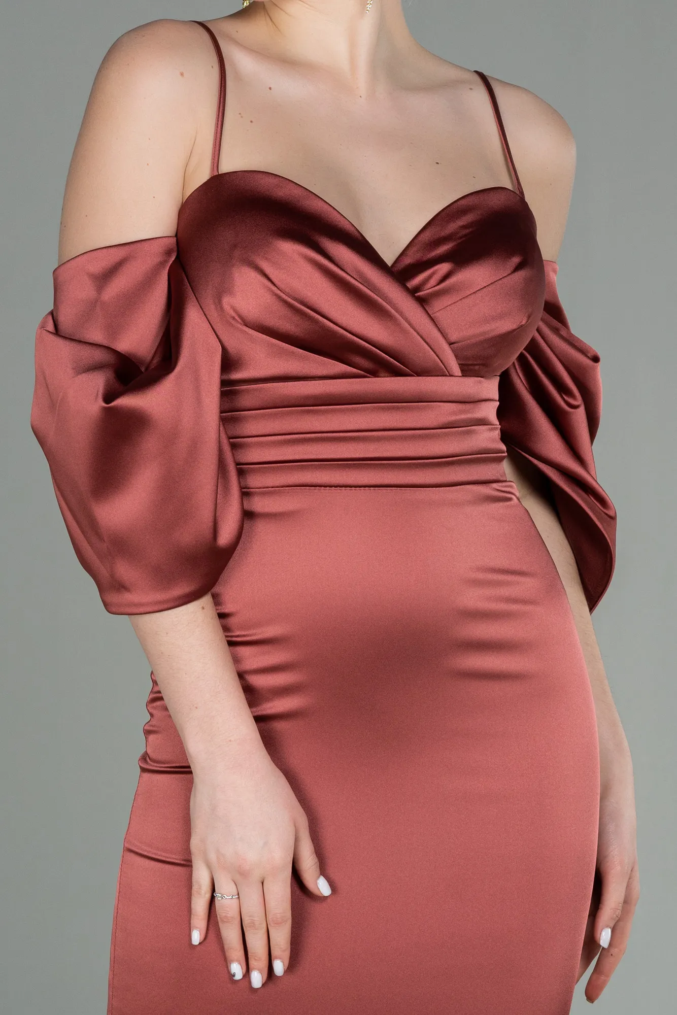 Cinnamon-Midi Satin Invitation Dress ABK1676