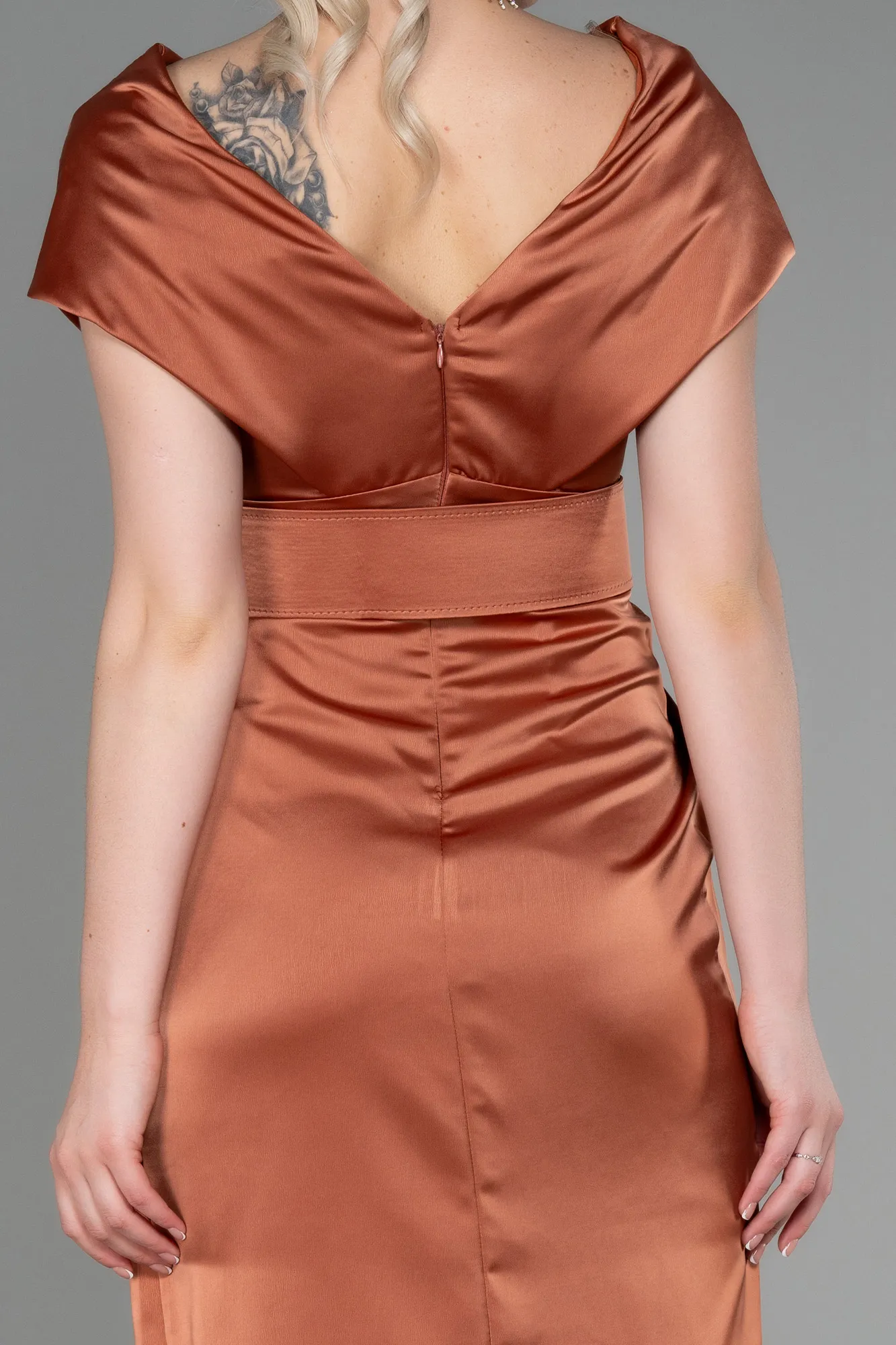 Cinnamon-Short Satin Invitation Dress ABK1107