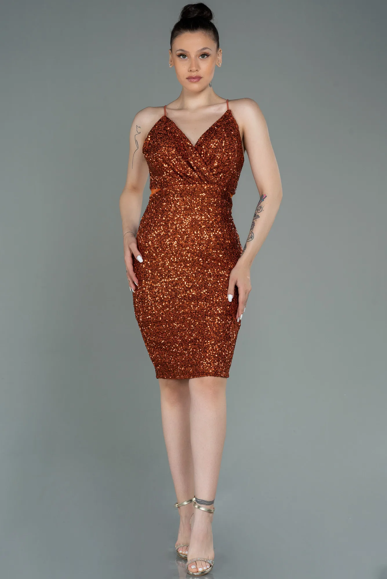 Cinnamon-Short Scaly Invitation Dress ABK1763