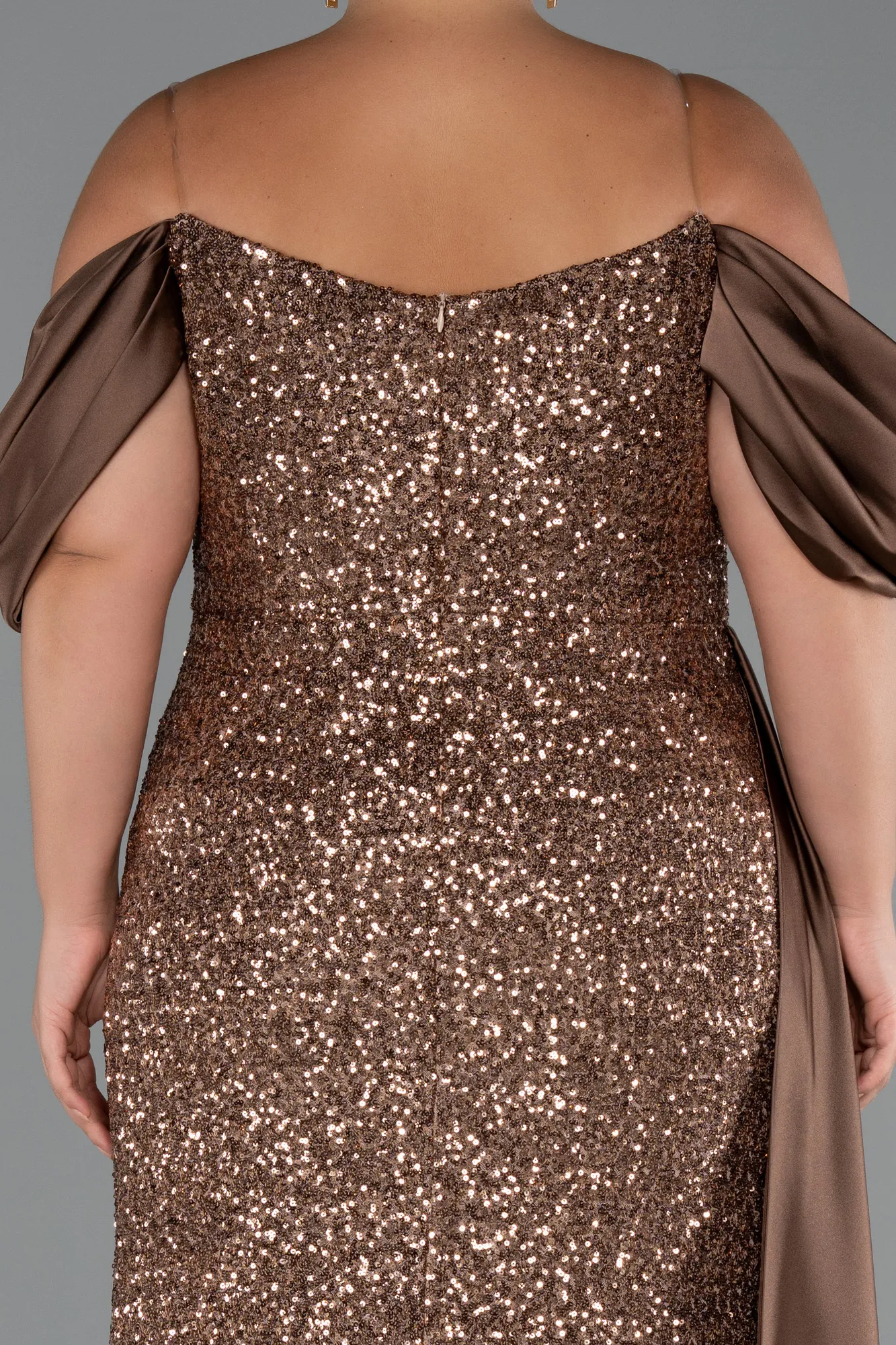 Copper-Boat Neck Long Sequined Plus Size Evening Gown ABU4086