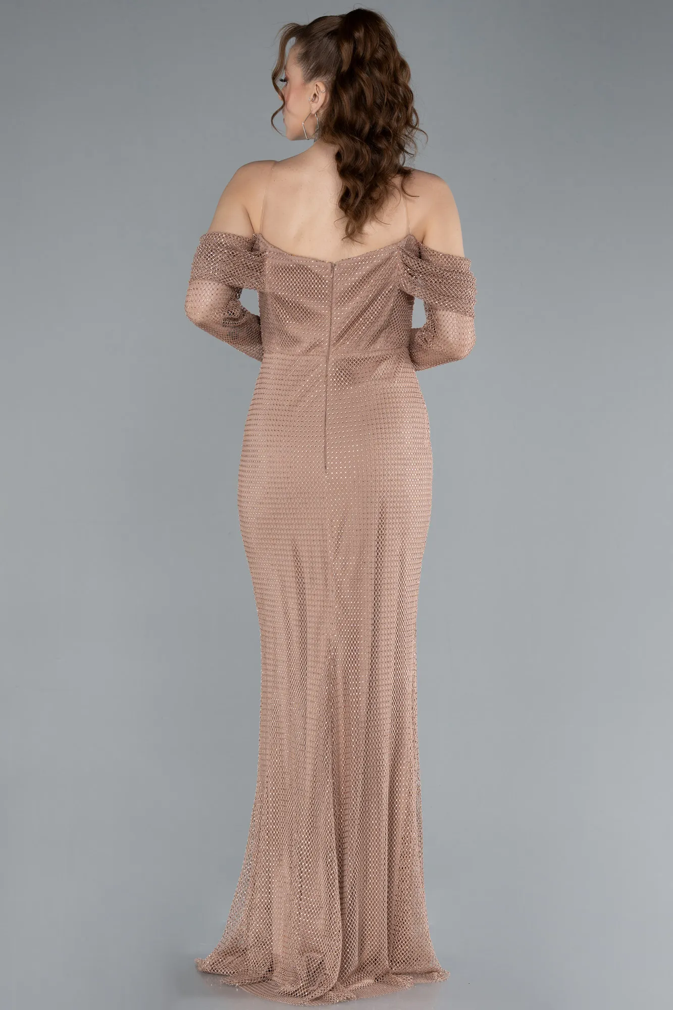 Copper-Boat Neck Long Sleeve File Mermaid Evening Gown ABU4706