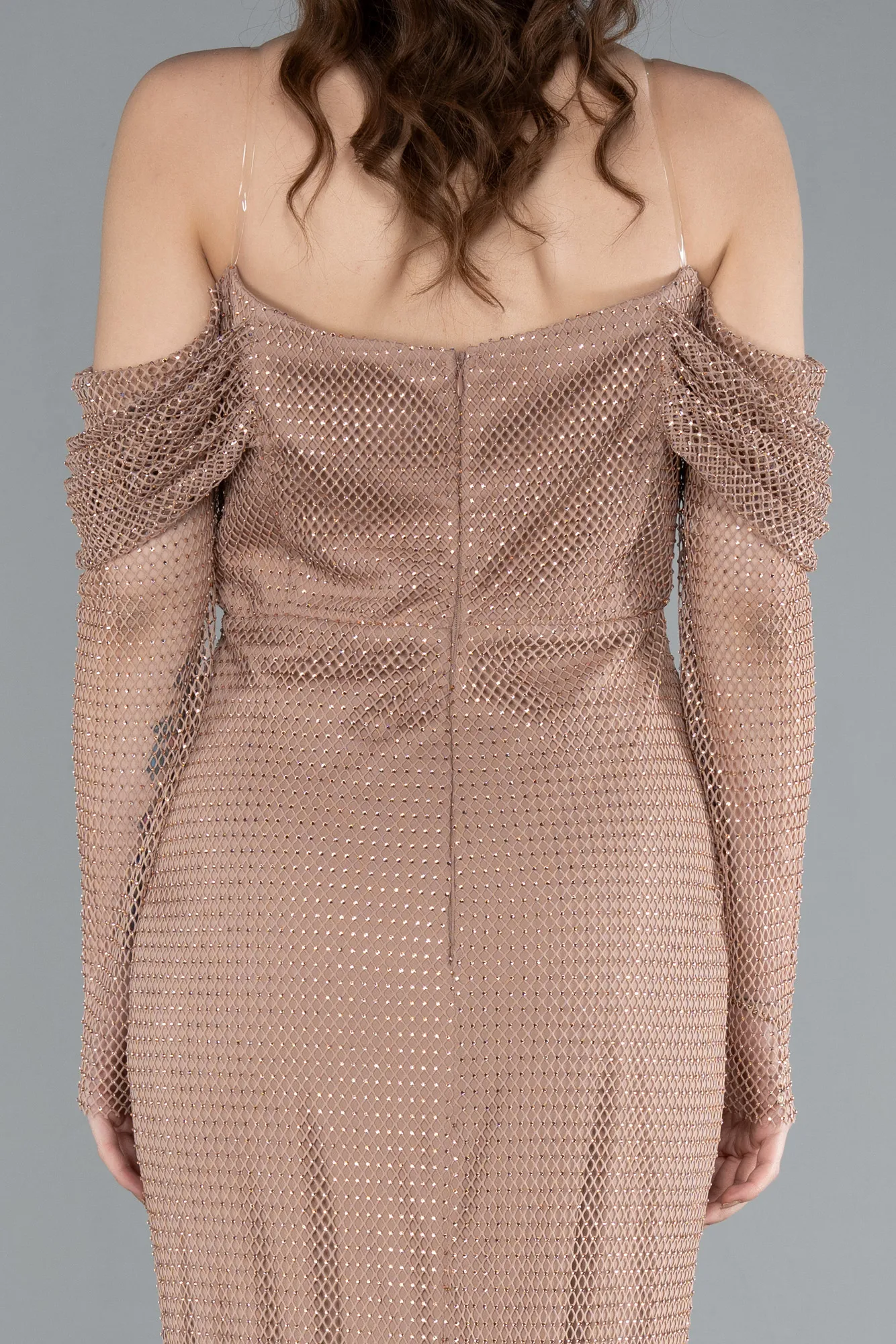 Copper-Boat Neck Long Sleeve File Mermaid Evening Gown ABU4706