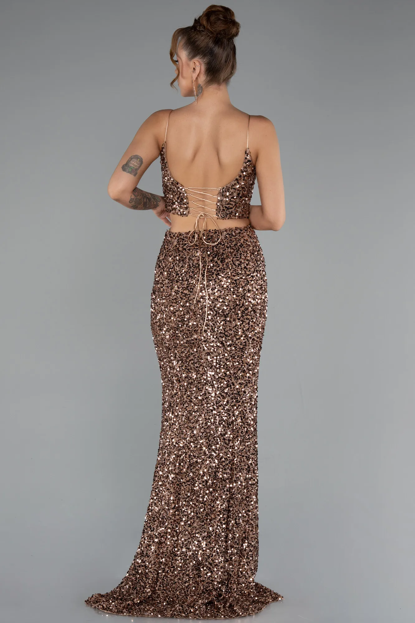 Copper-Cut Out Long Scaly Mermaid Evening Gown ABU4847