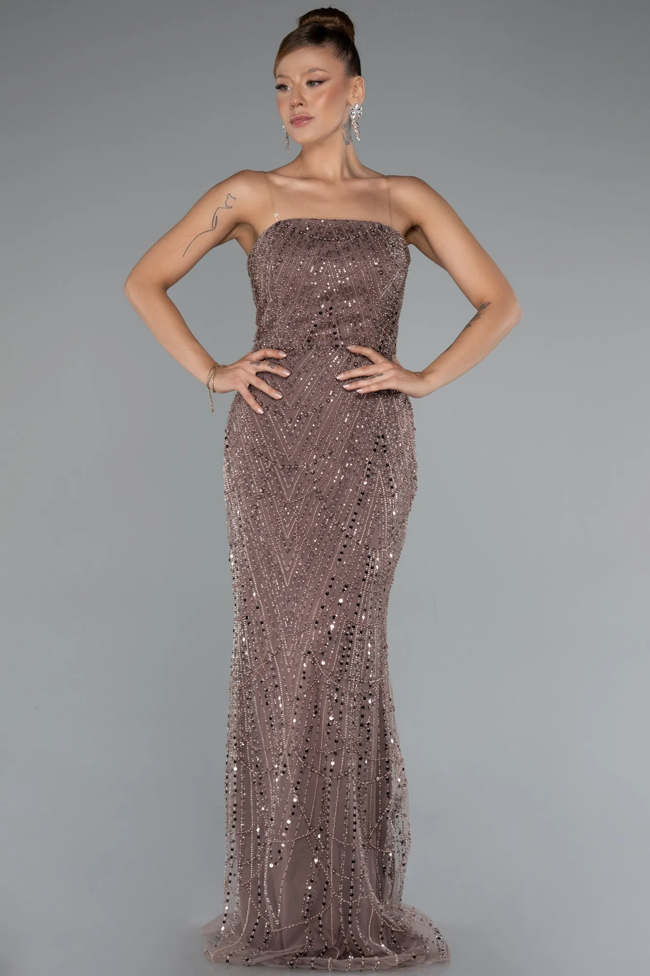 Copper-Long Beaded Evening Dress ABU5141