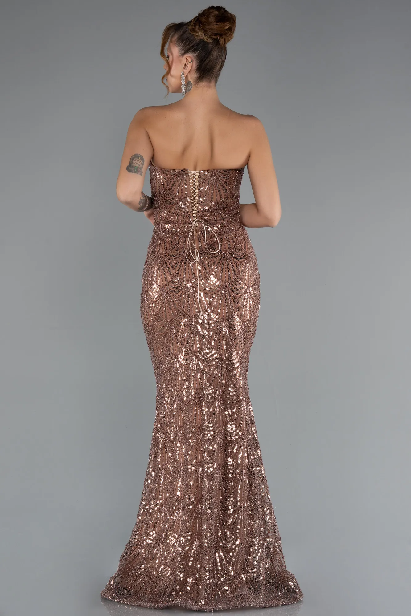 Copper-Long Beaded Evening Dress ABU5345