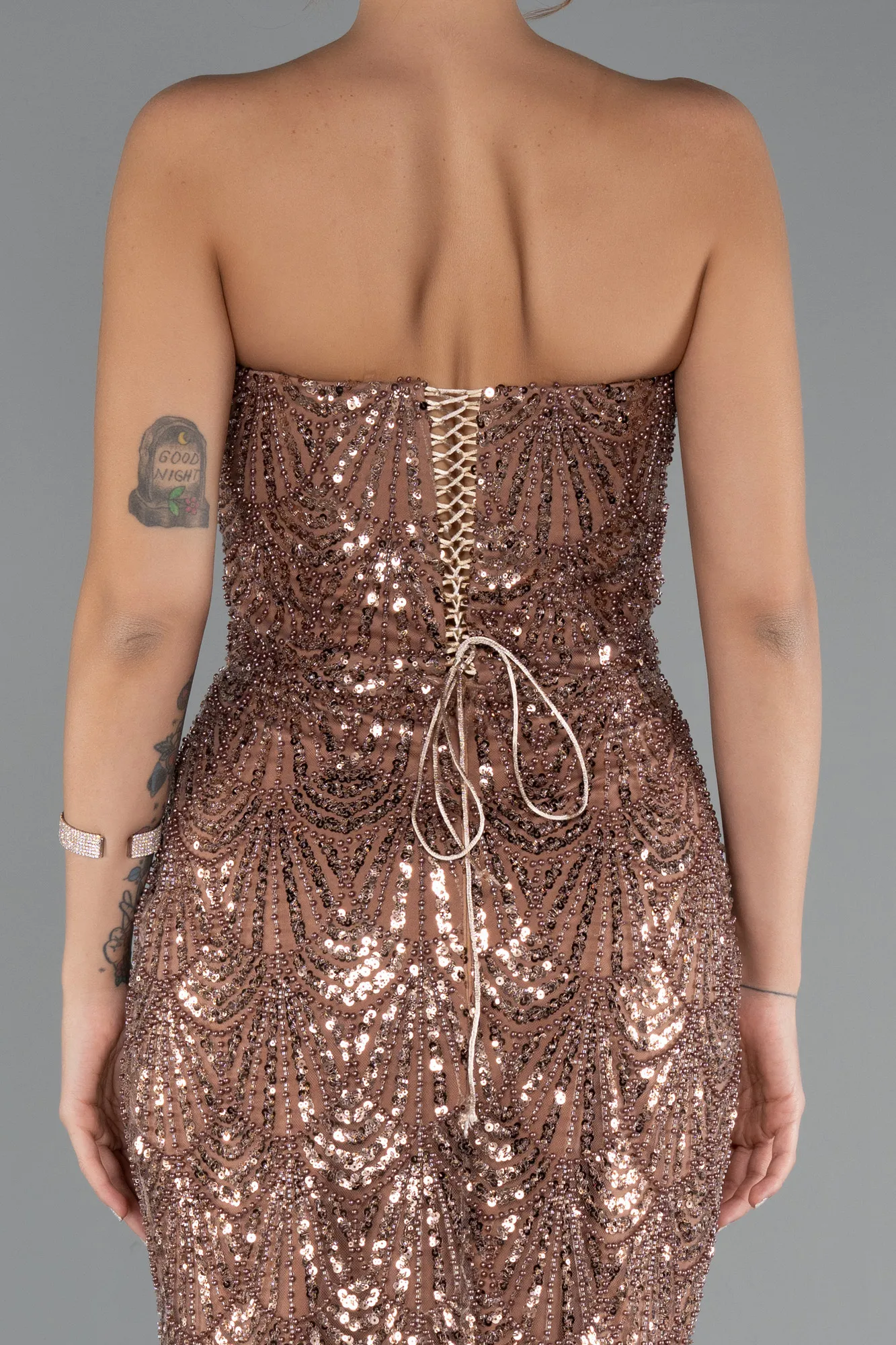 Copper-Long Beaded Evening Dress ABU5345