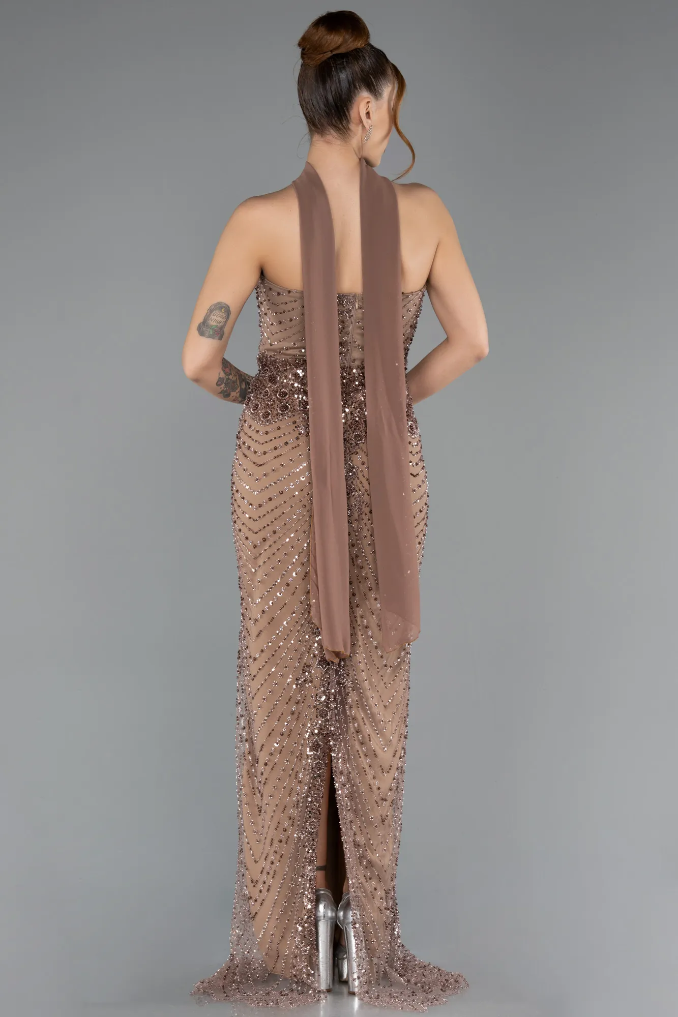 Copper-Long Beaded Evening Dress ABU5438