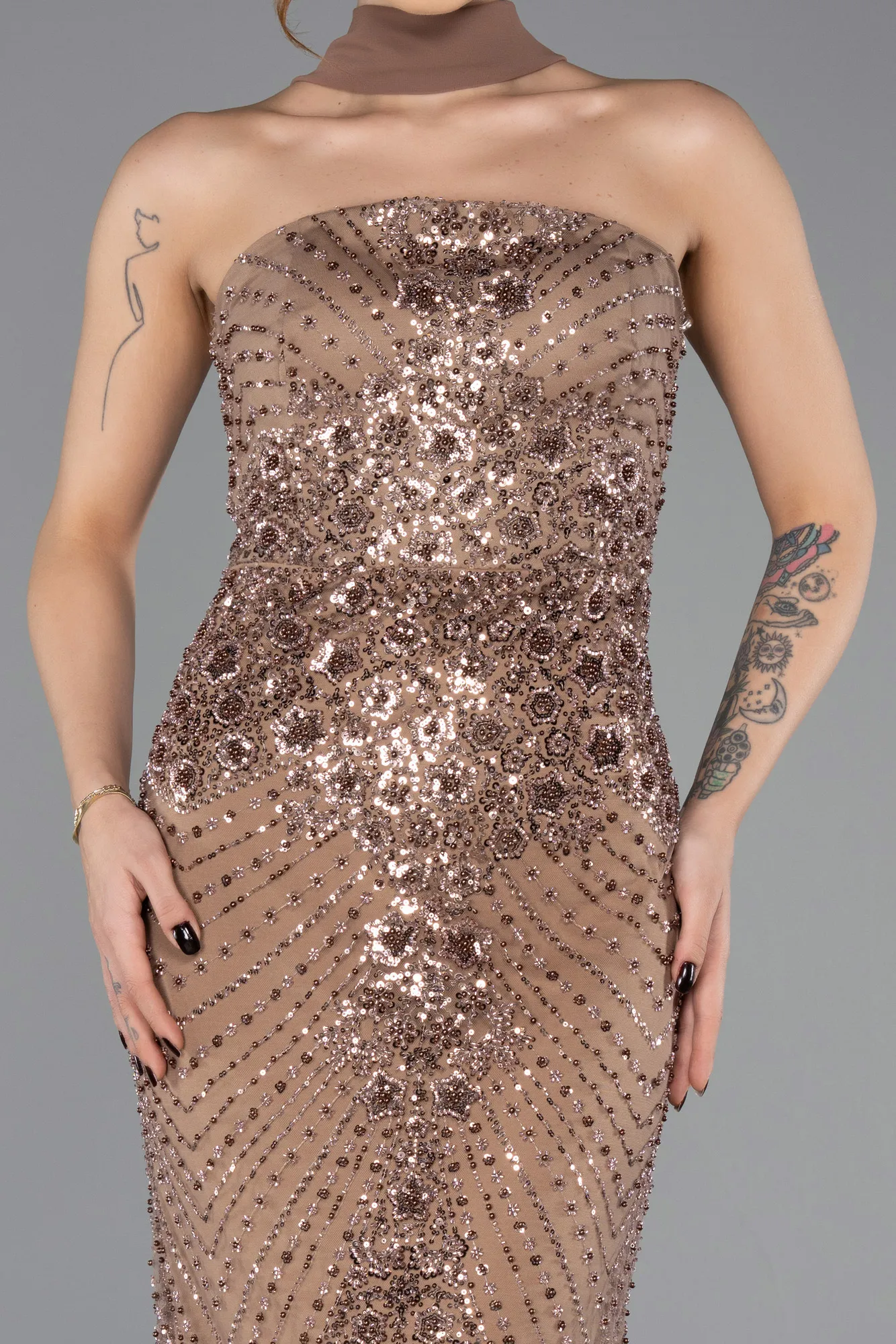 Copper-Long Beaded Evening Dress ABU5438