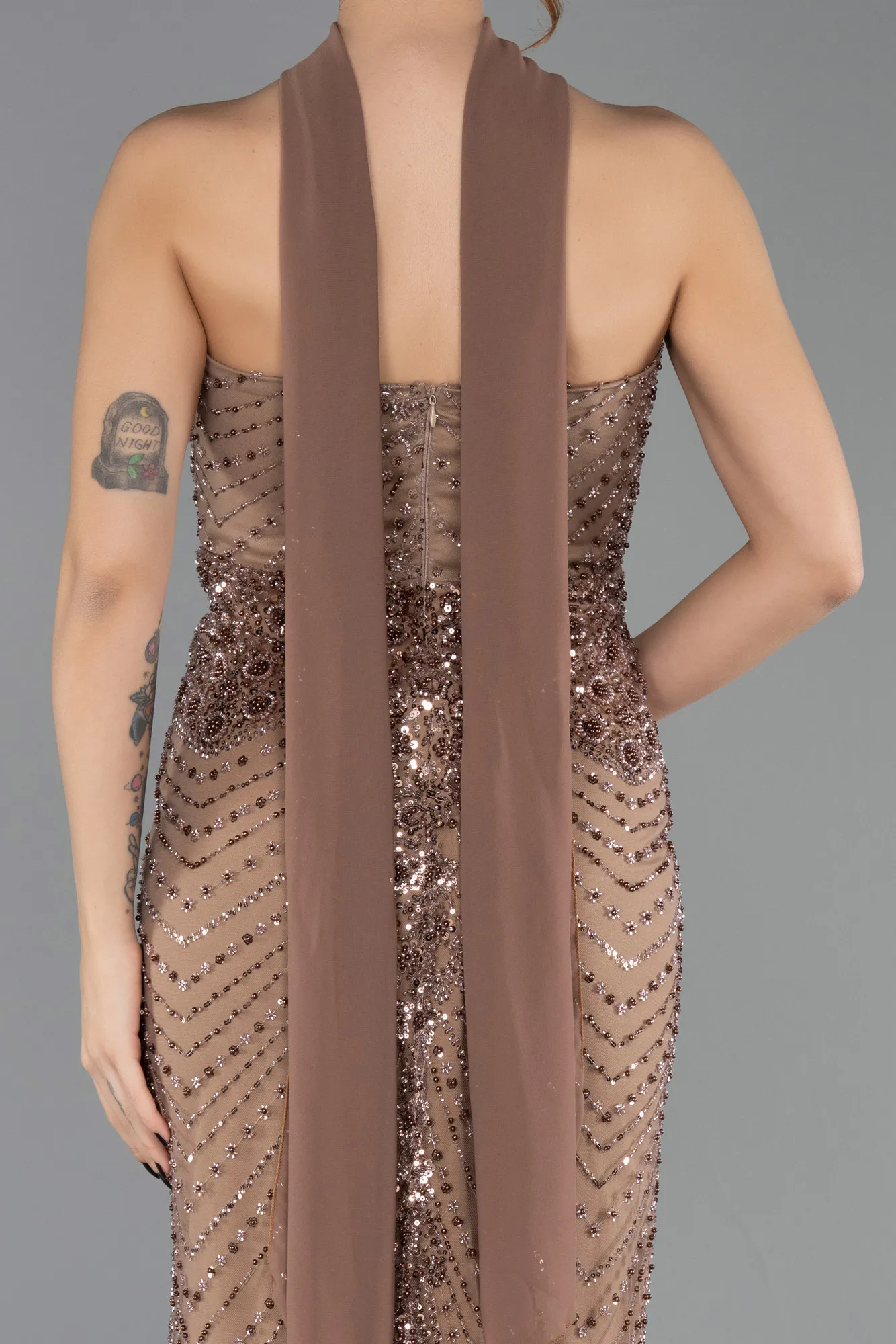 Copper-Long Beaded Evening Dress ABU5438
