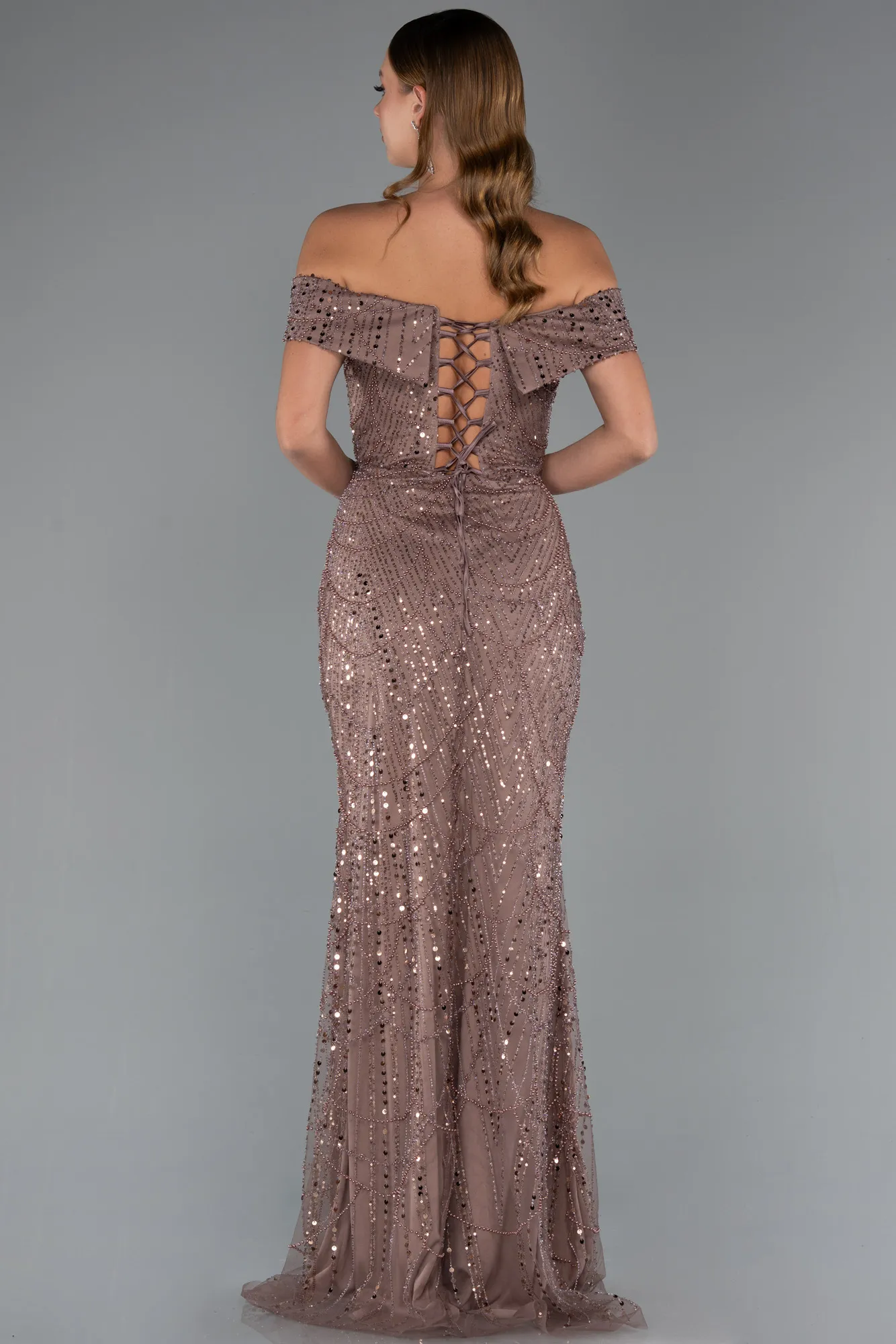 Copper-Long Beaded Evening Dress ABU5492
