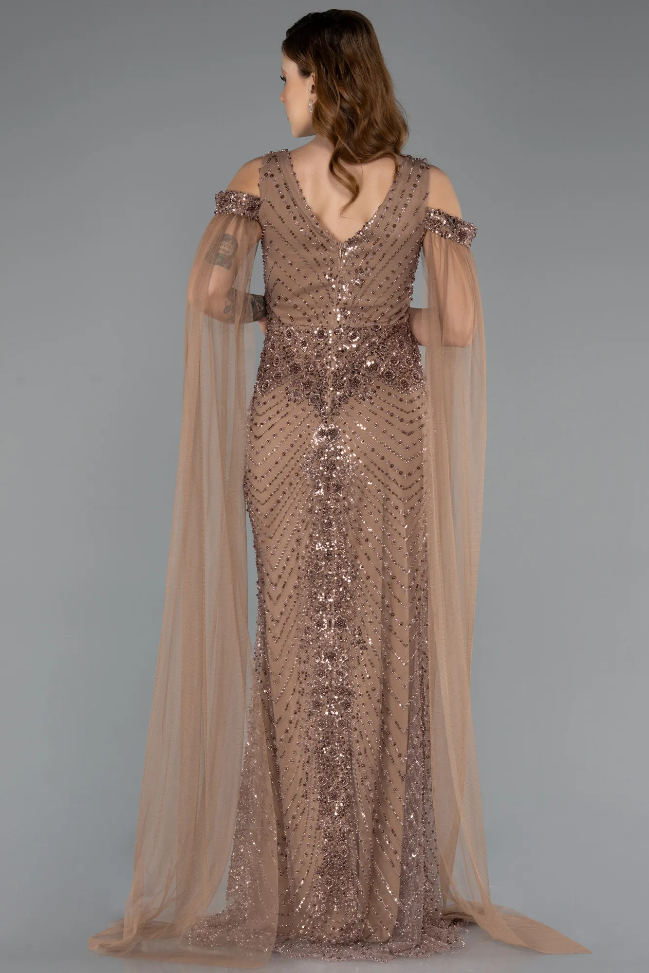 Copper-Long Beaded Evening Dress ABU5497
