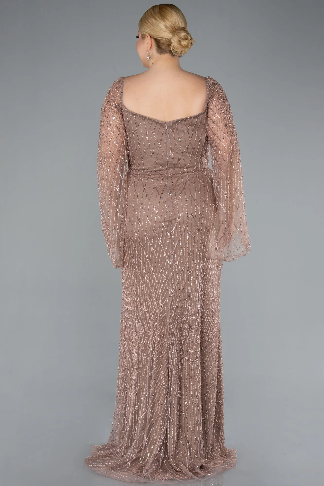Copper-Long Beaded Plus Size Engagement Dress ABU4640