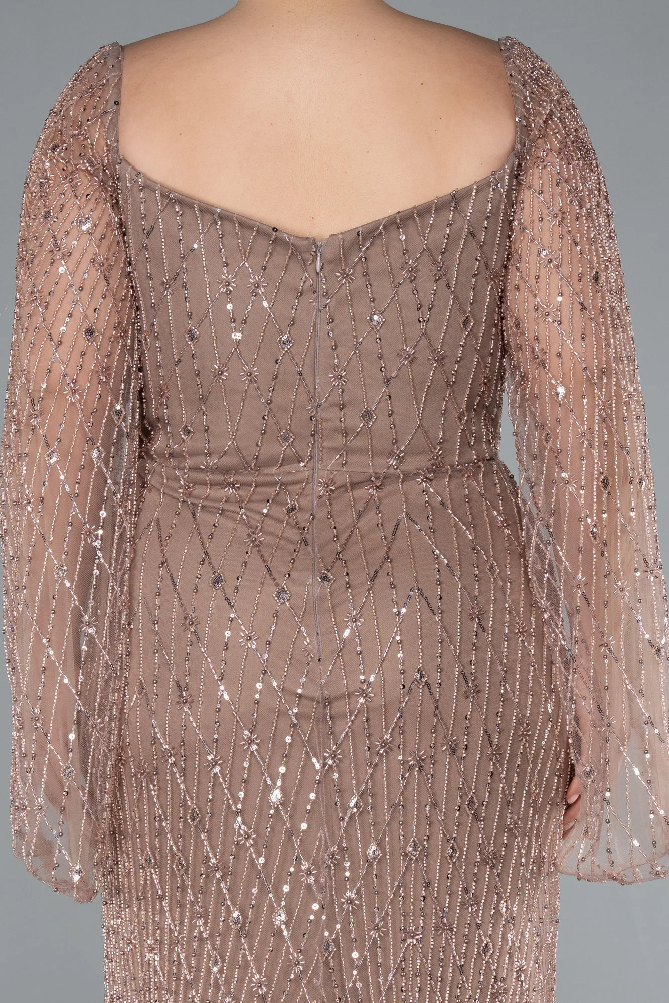 Copper-Long Beaded Plus Size Engagement Dress ABU4640