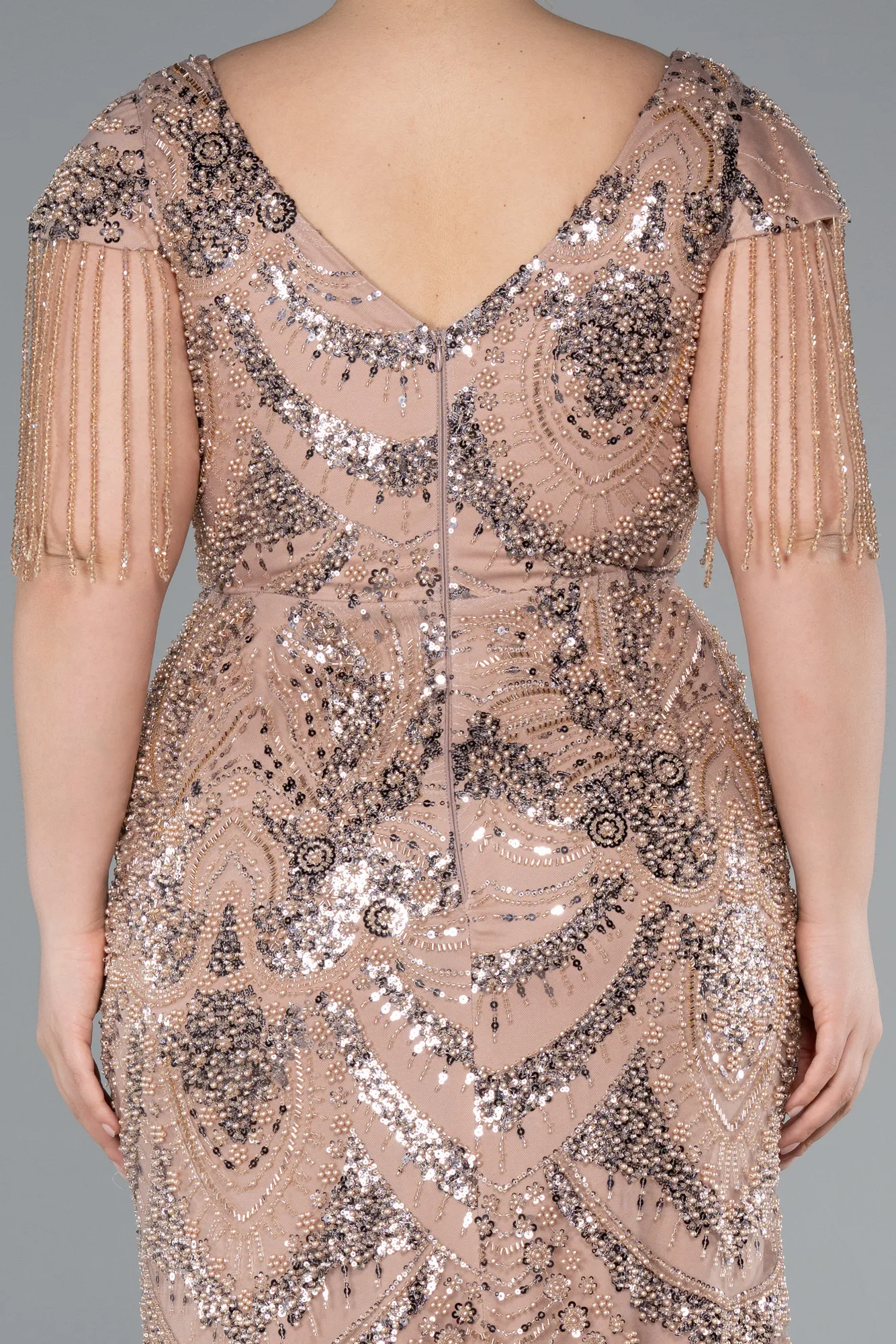 Copper-Long Beaded Plus Size Engagement Dress ABU4939