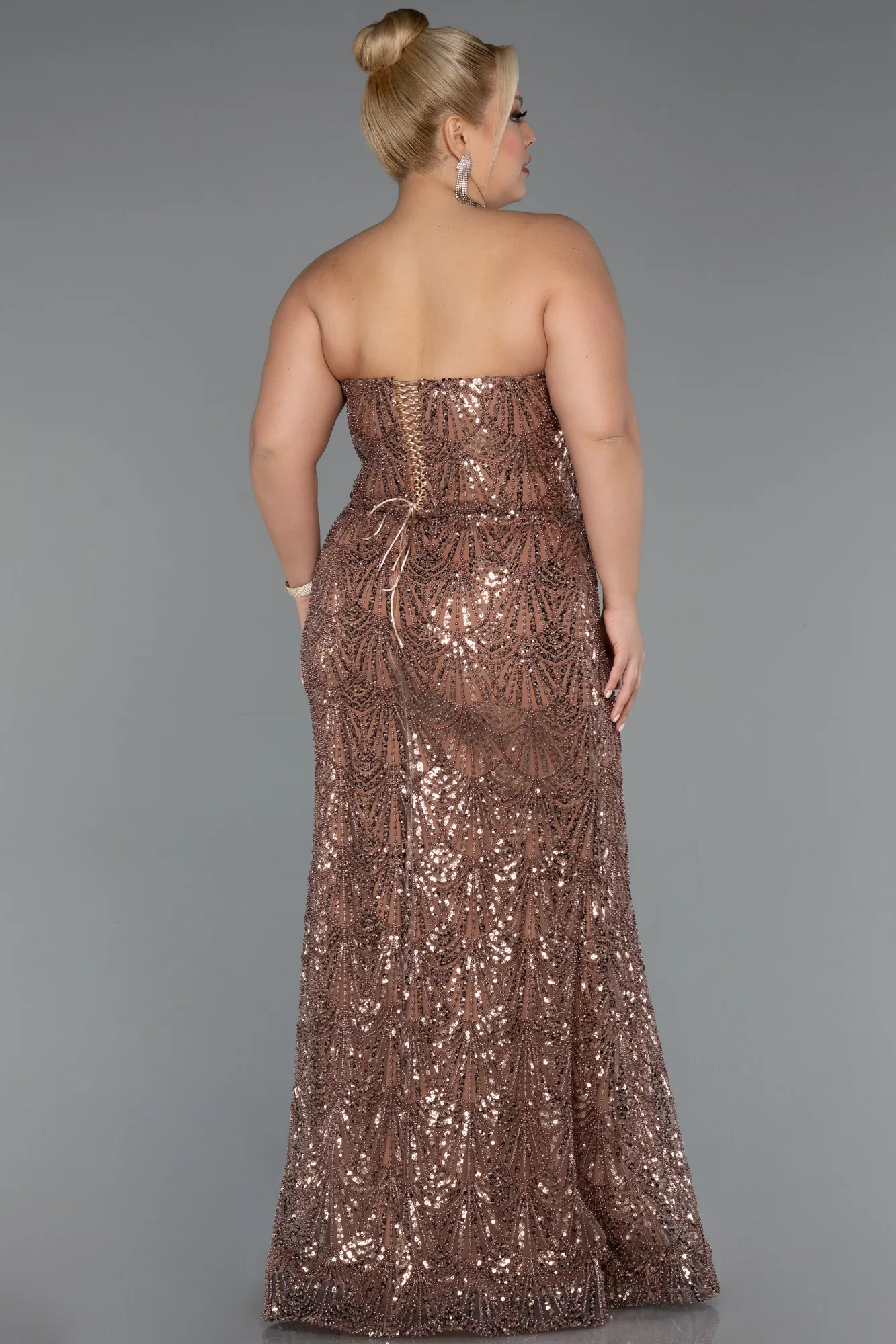 Copper-Long Beaded Plus Size Engagement Dress ABU5347