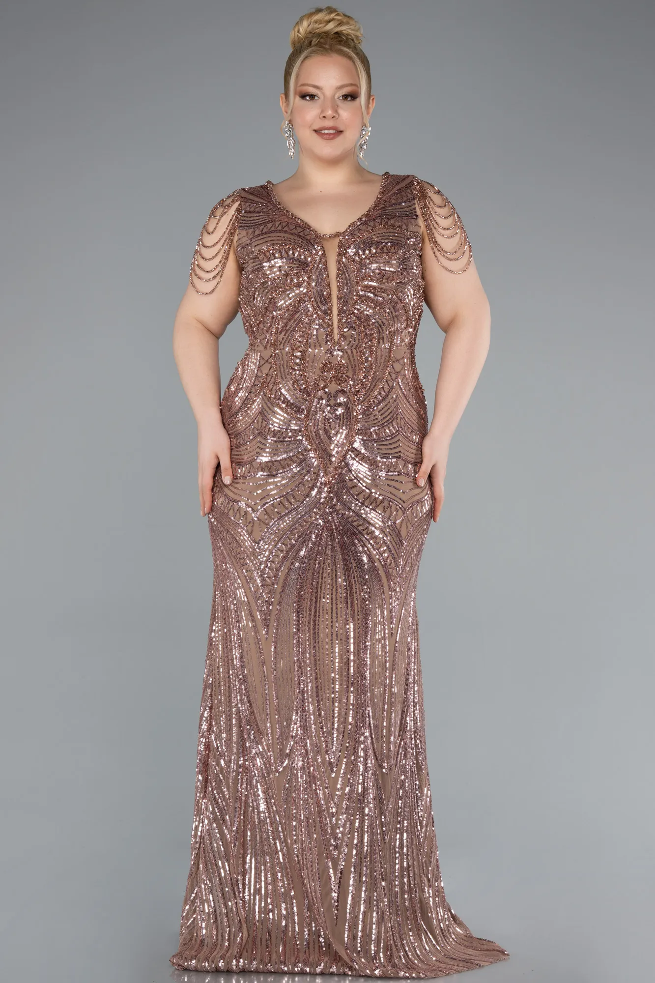 Copper-Long Oversized Evening Dress ABU4952