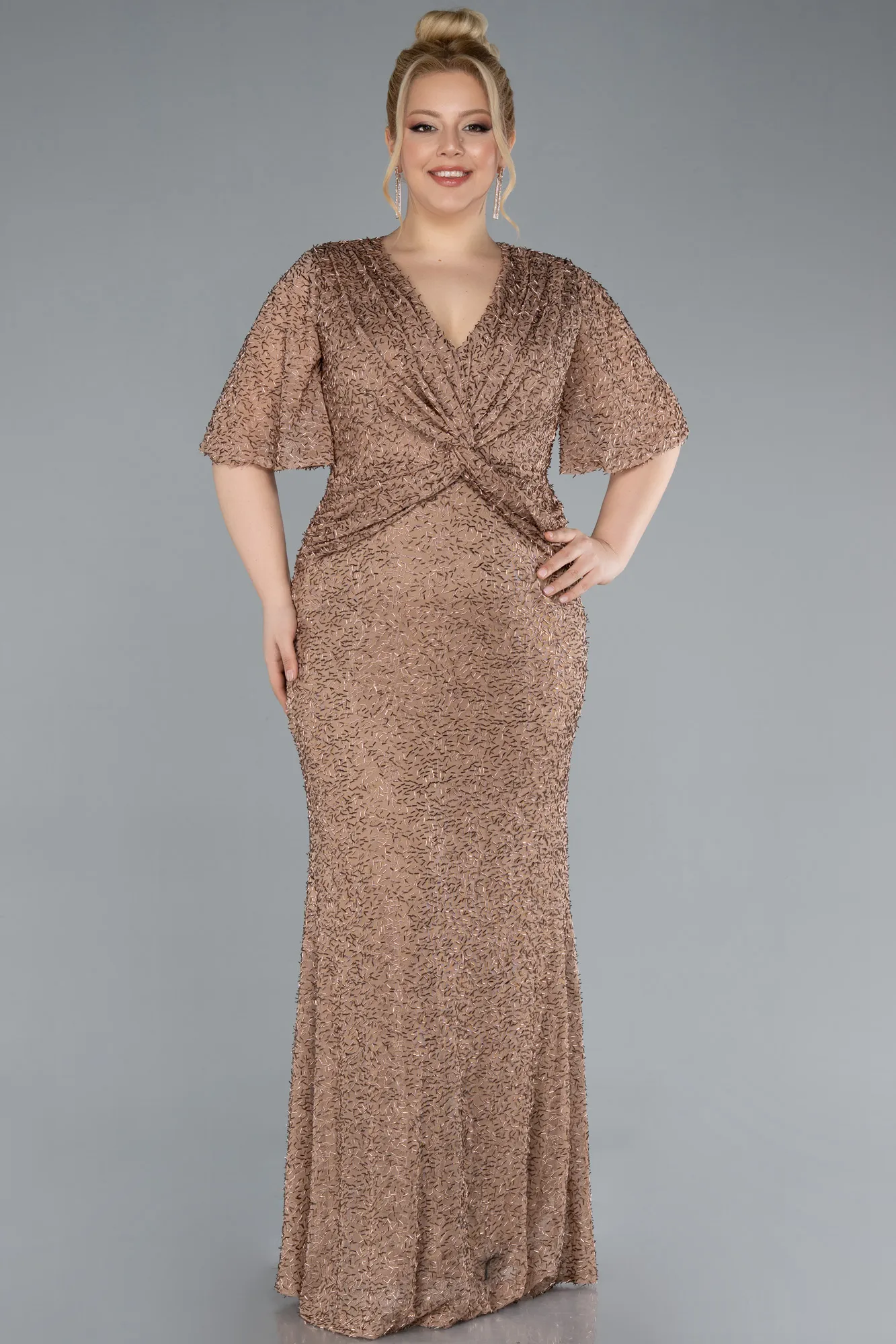 Copper-Long Plus Size Evening Gown ABU4542