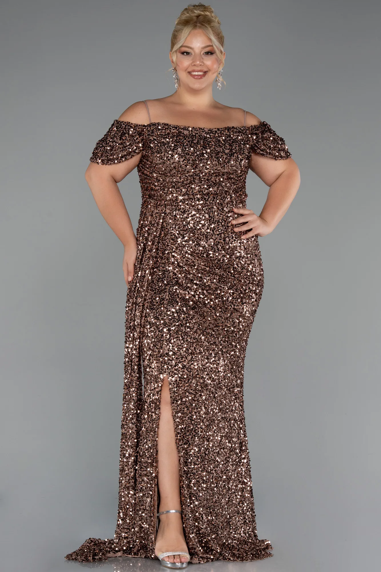 Copper-Long Plus Size Evening Gown ABU5232