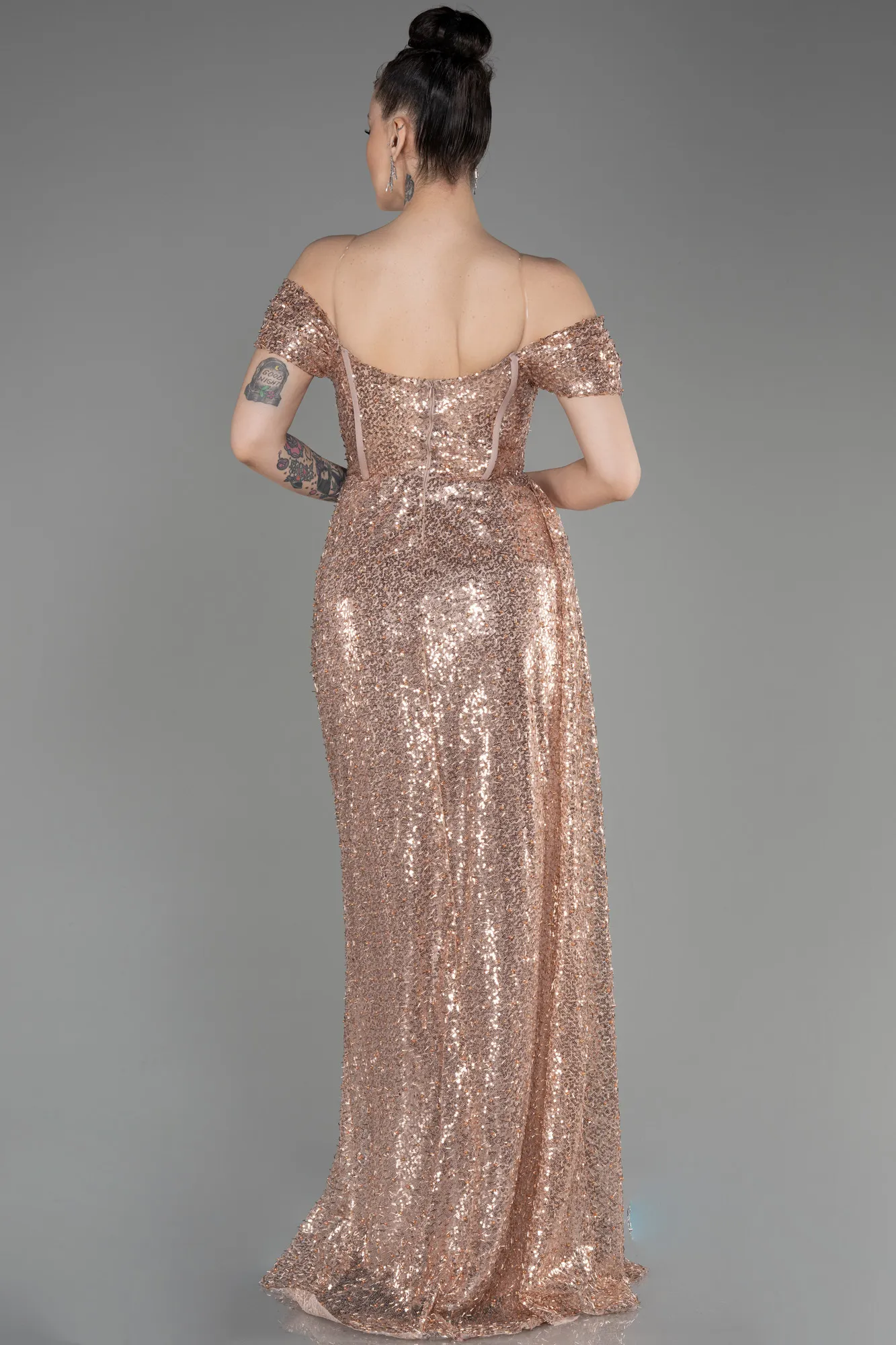 Copper-Long Scaly Evening Dress ABU3794