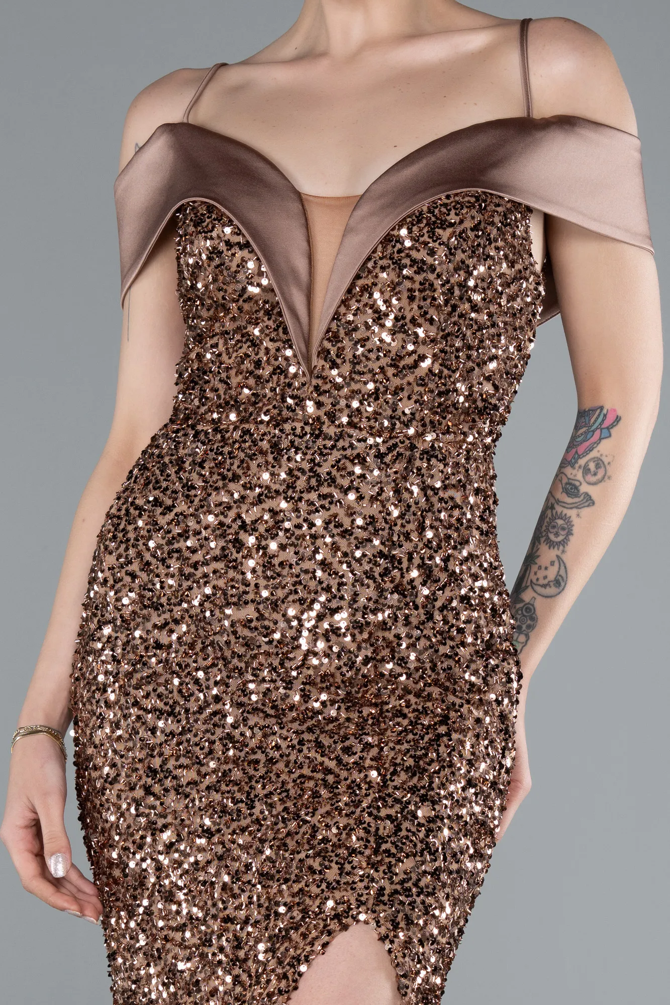 Copper-Long Scaly Evening Dress ABU4929