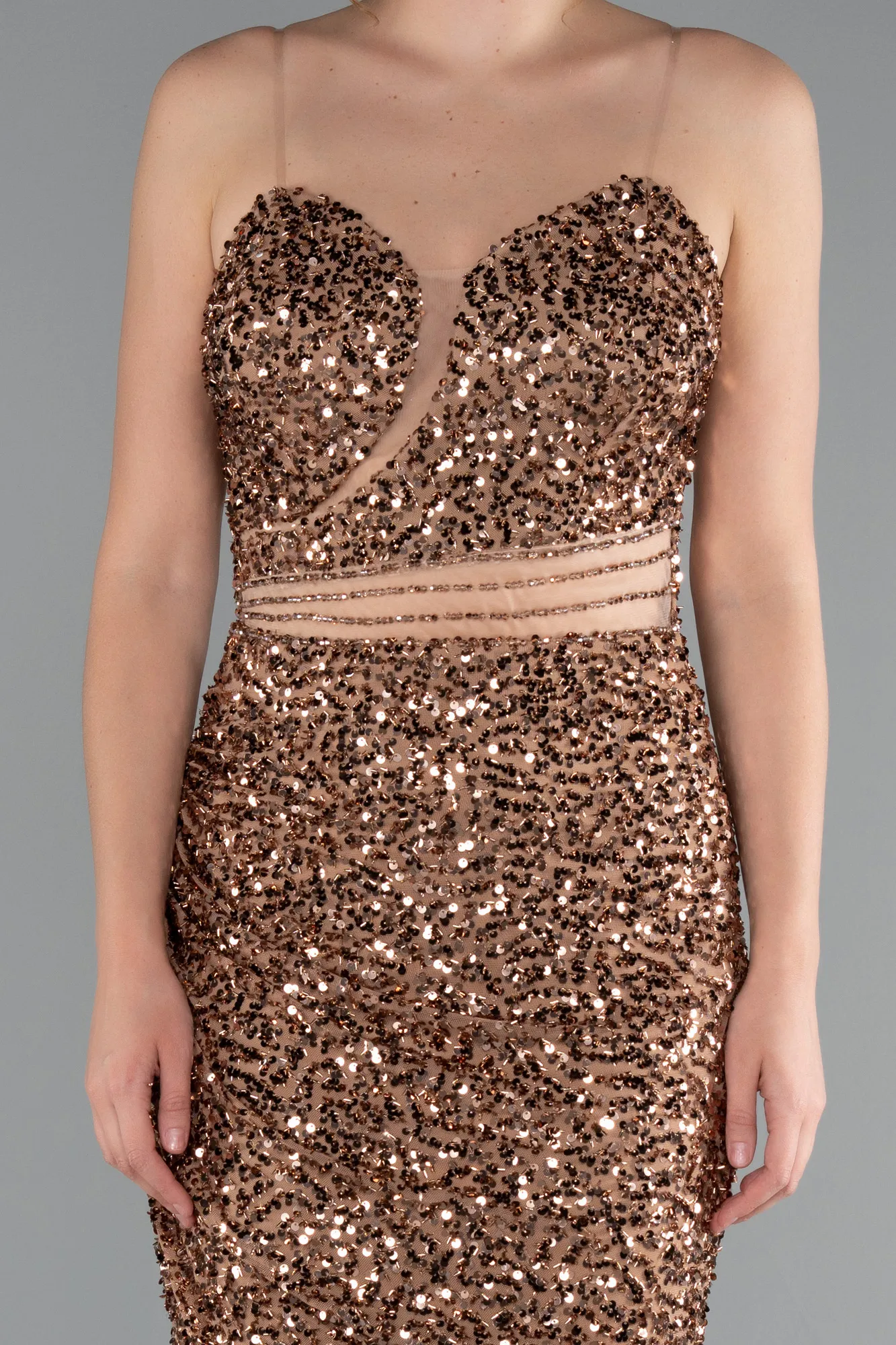 Copper-Long Scaly Evening Dress ABU5014