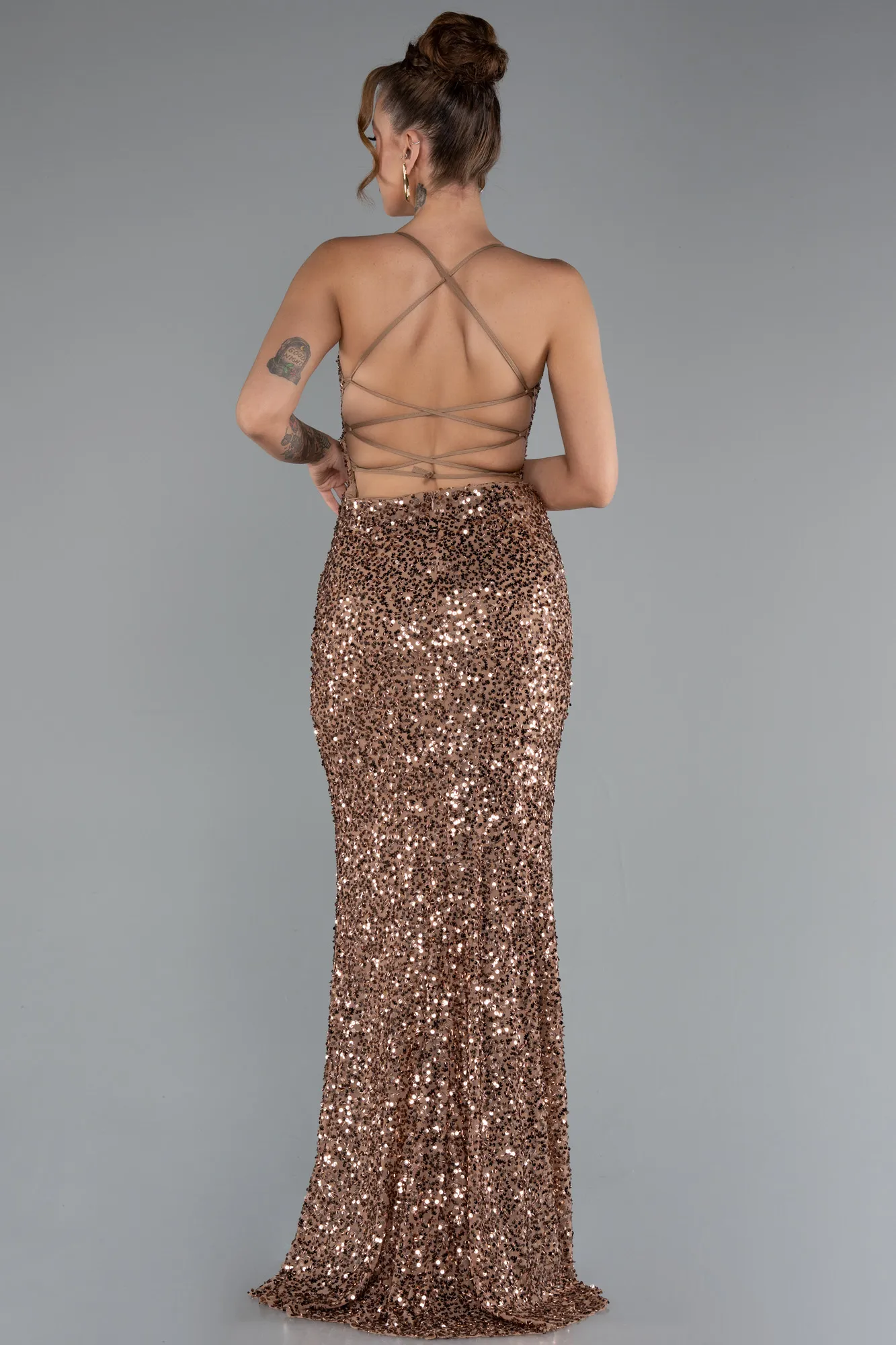 Copper-Long Scaly Evening Dress ABU5106