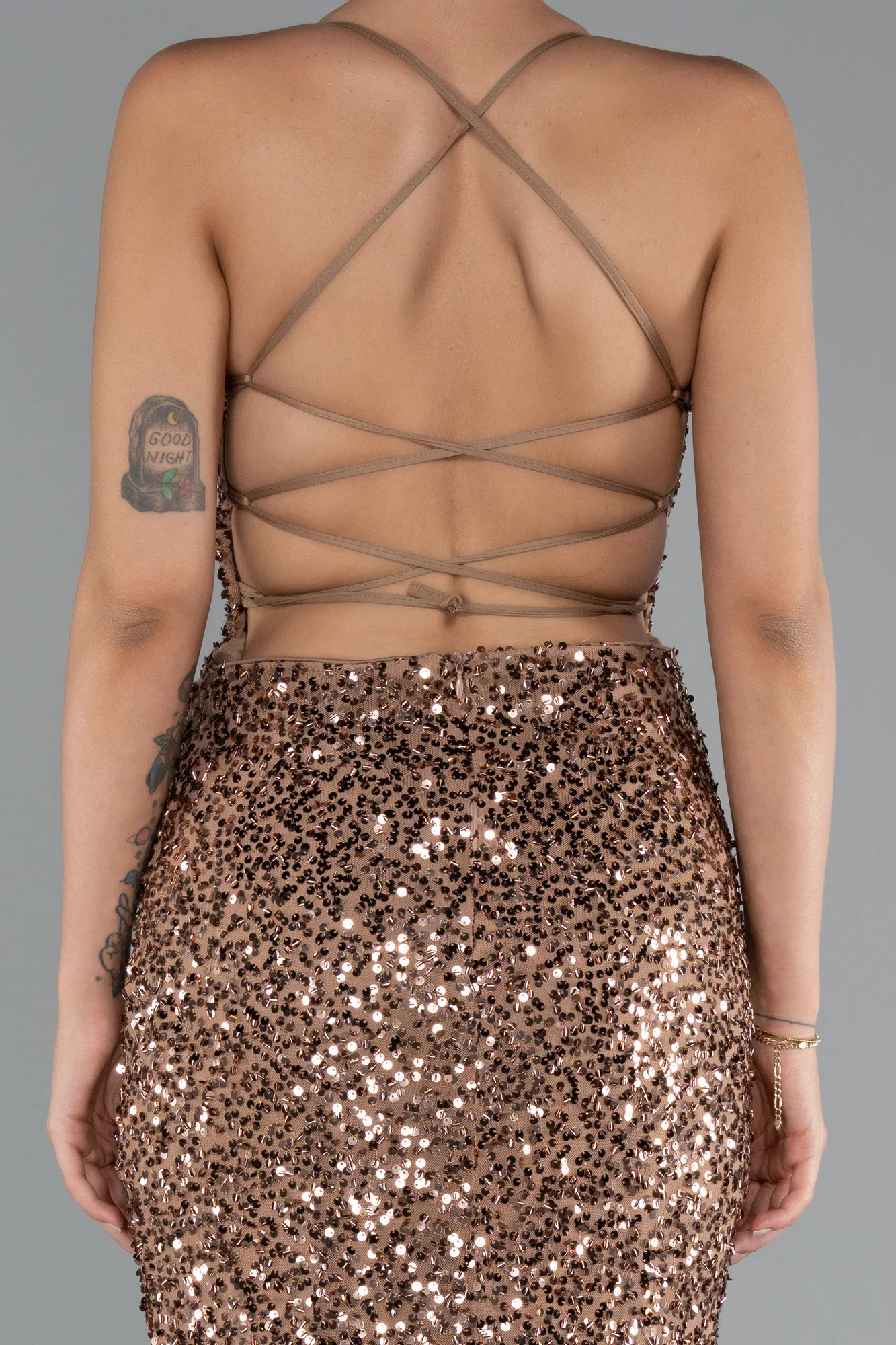 Copper-Long Scaly Evening Dress ABU5106