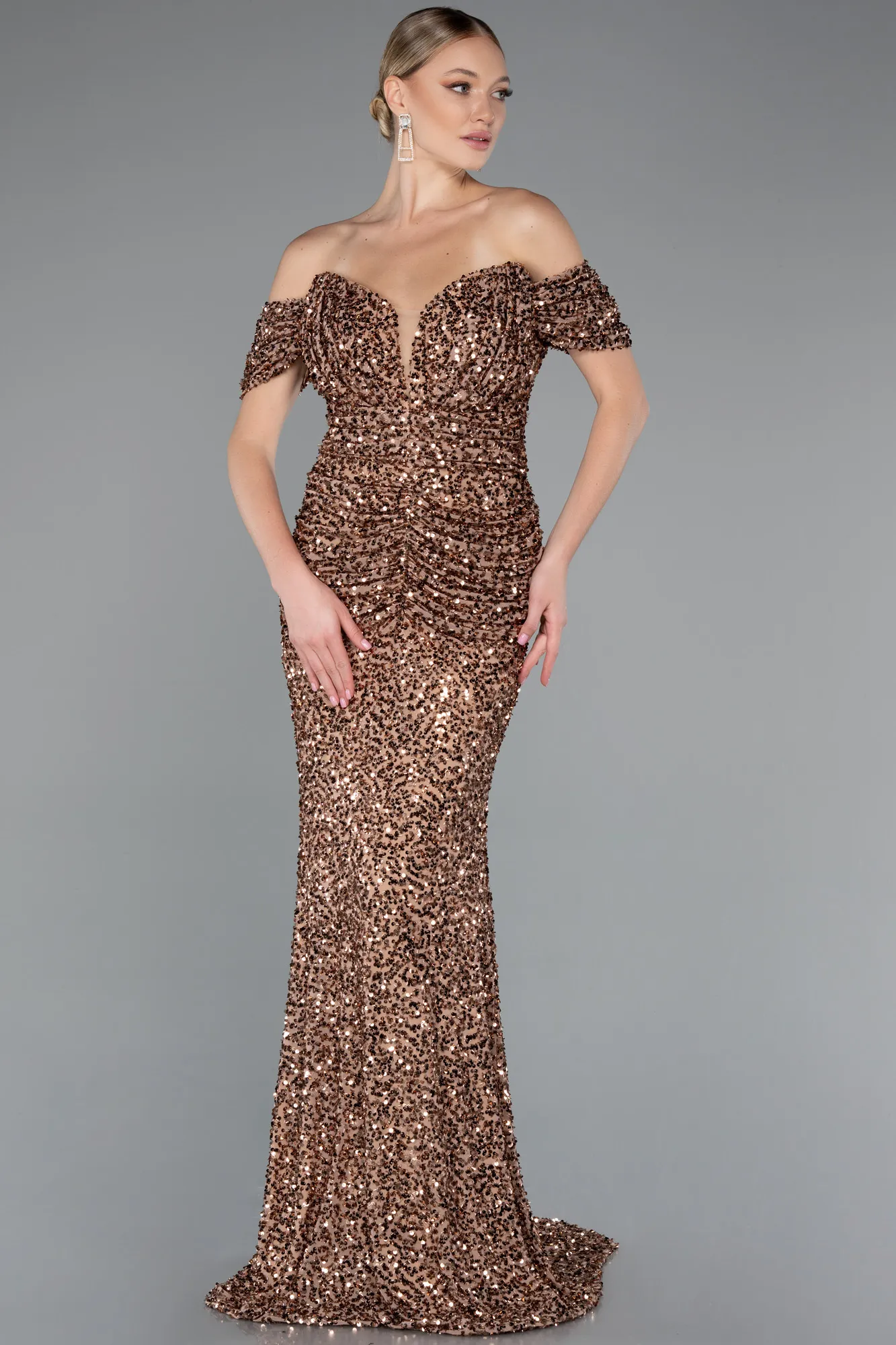 Copper-Long Scaly Mermaid Evening Gown ABU4906
