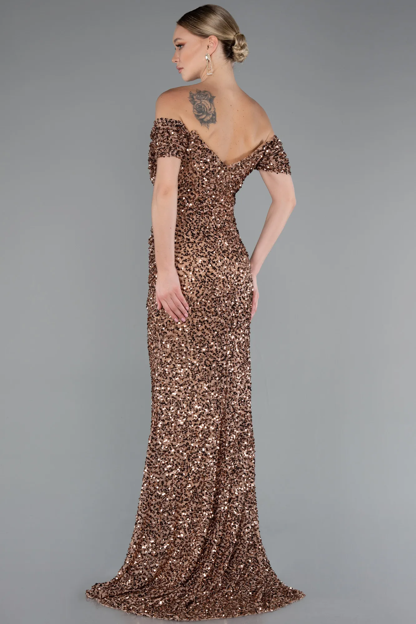 Copper-Long Scaly Mermaid Evening Gown ABU4906
