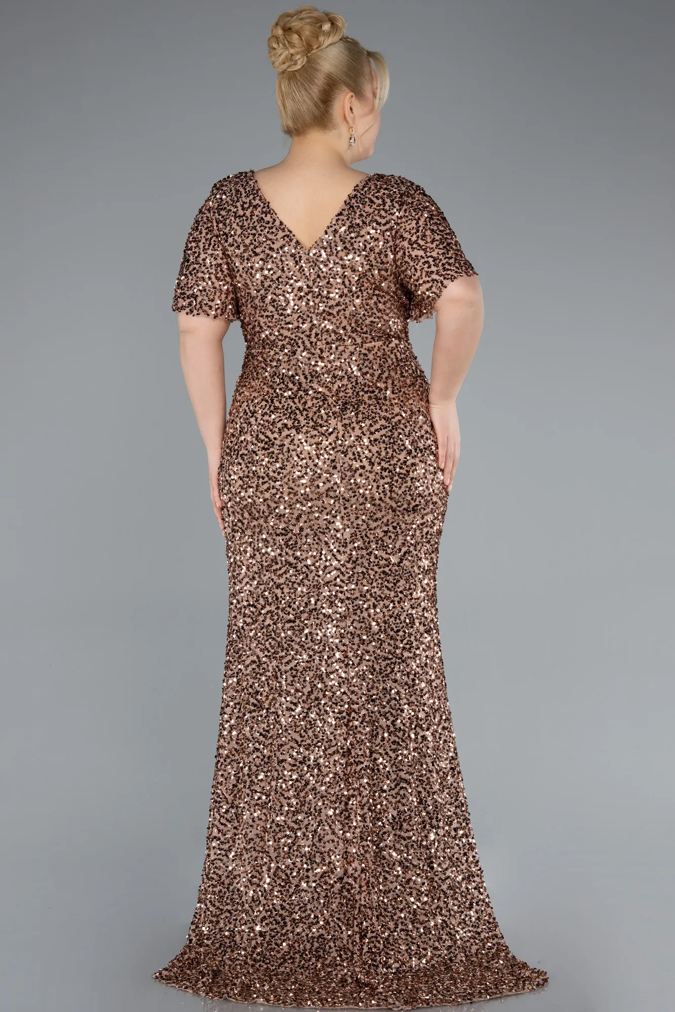 Copper-Long Scaly Plus Size Evening Dress ABU4926