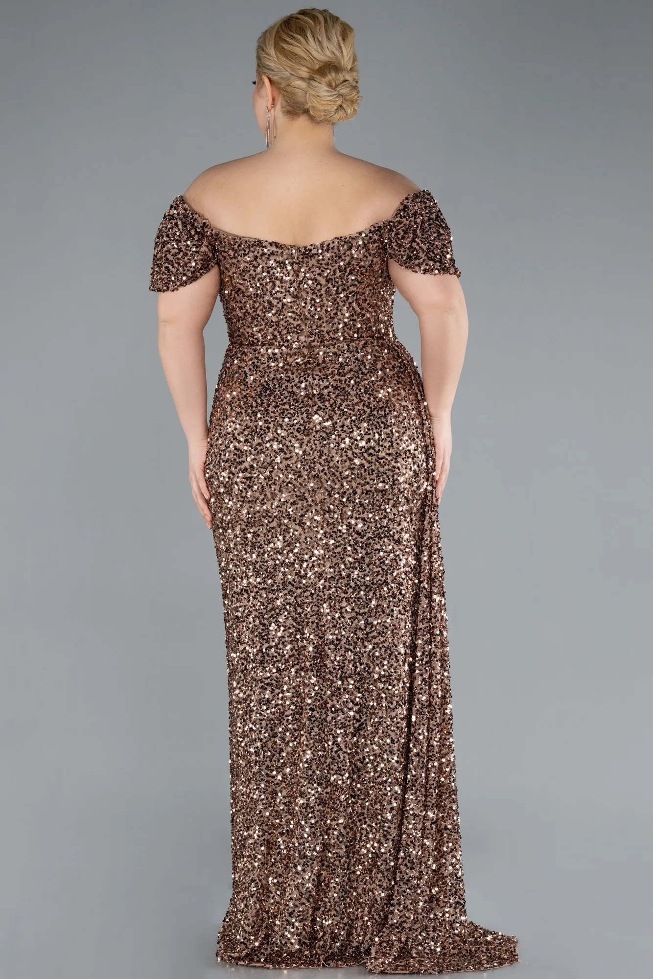 Copper-Long Scaly Plus Size Evening Gown ABU4863