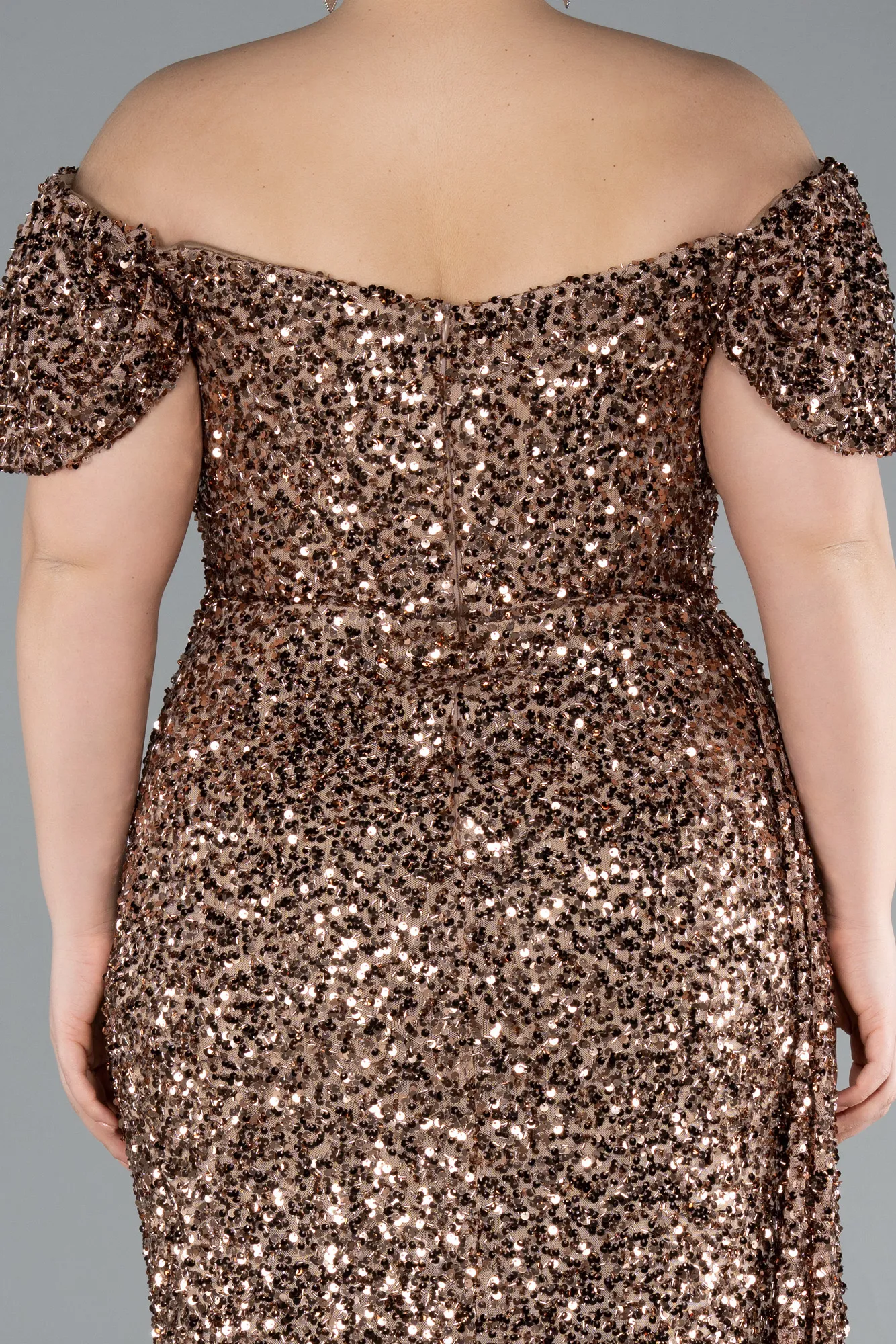 Copper-Long Scaly Plus Size Evening Gown ABU4863