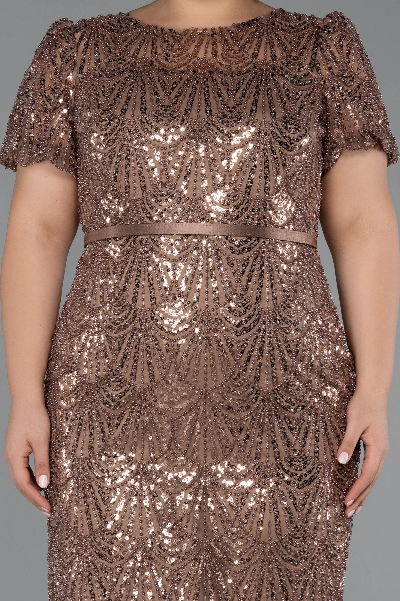 Copper-Midi Beaded Plus Size Cocktail Dress ABK2449