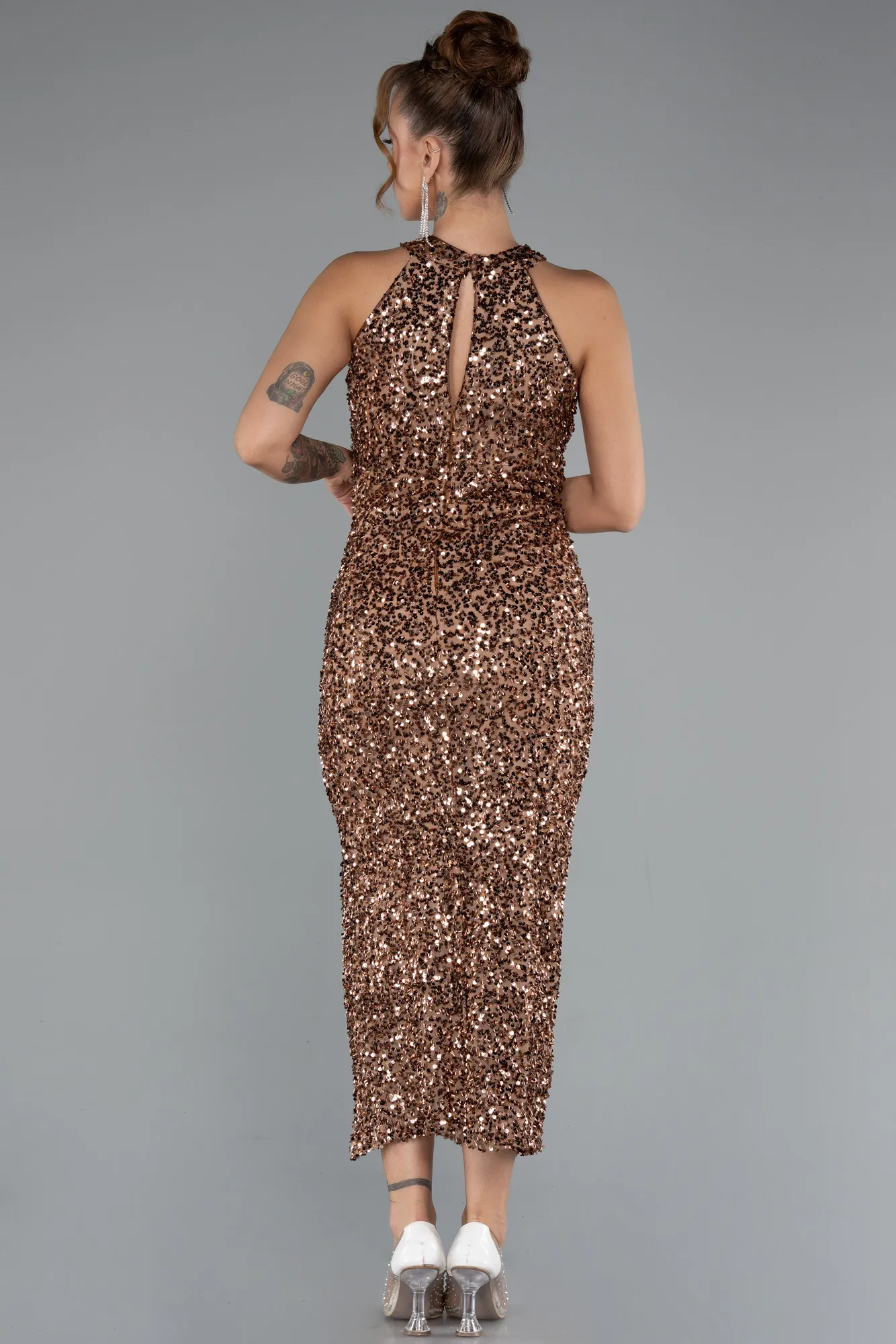 Copper-Midi Scaly Party Dress ABK2386
