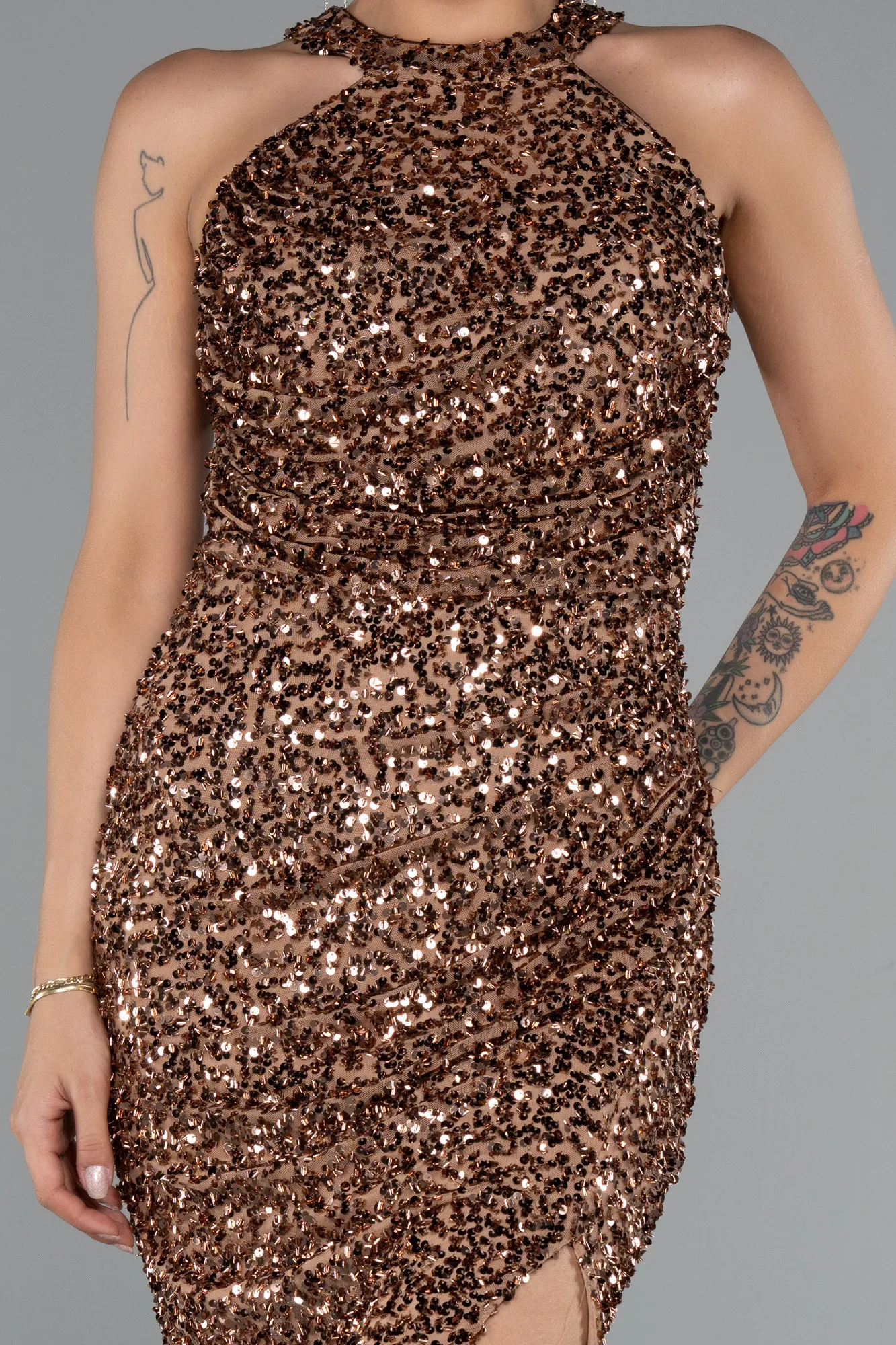 Copper-Midi Scaly Party Dress ABK2386