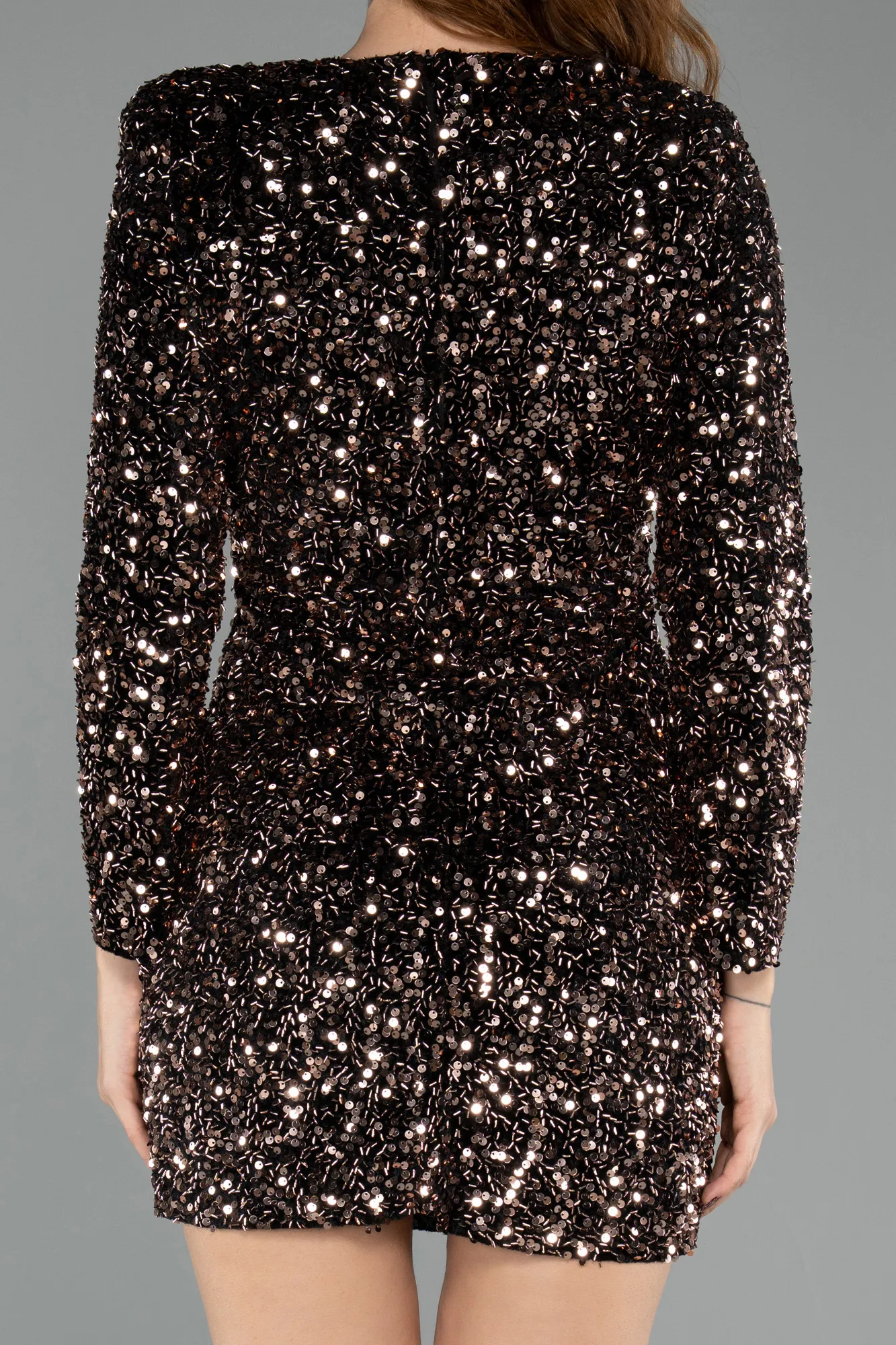 Copper-Mini Sequined Velvet Party Dress ABK2477