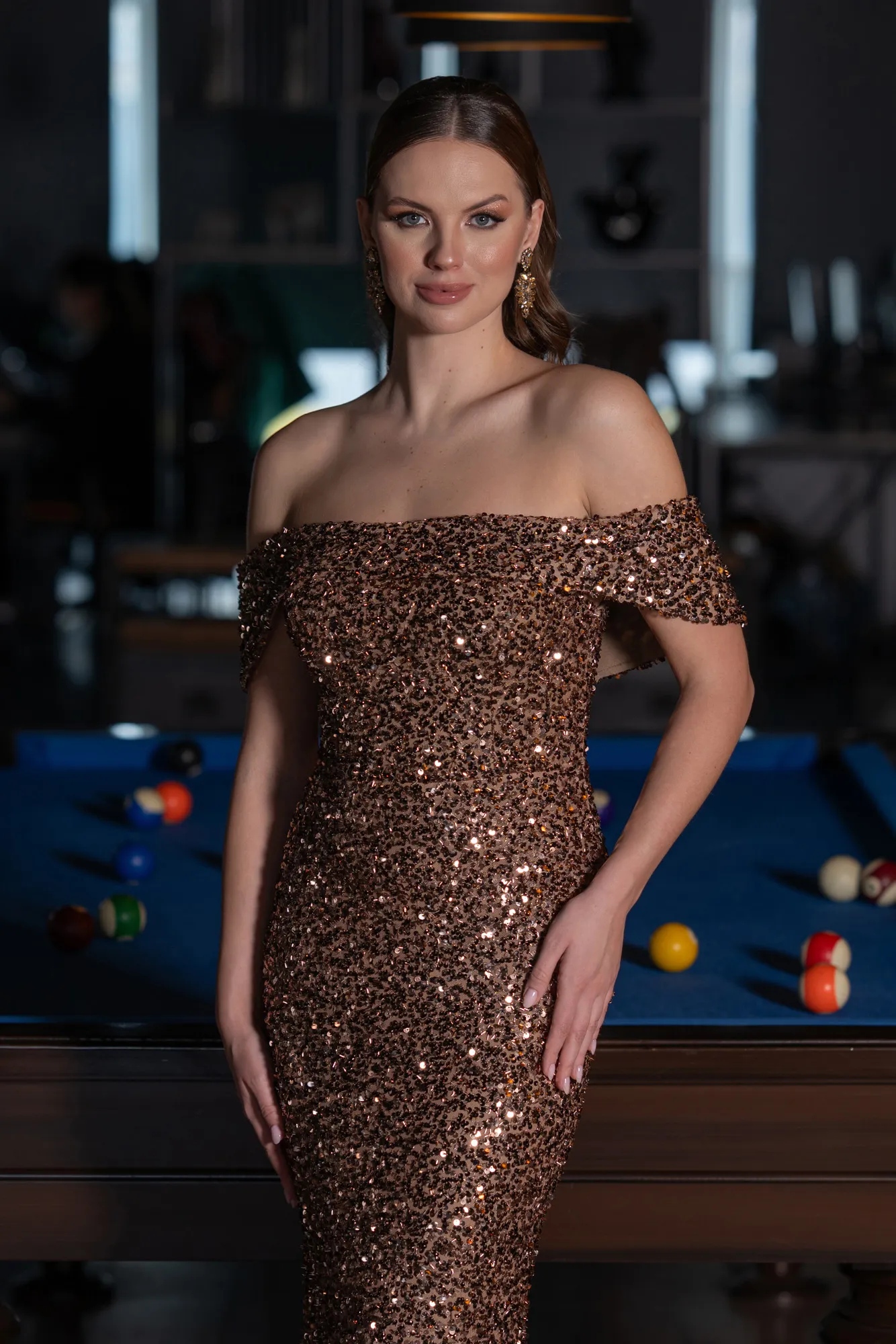 Copper-Off The Shoulder Long Sequin Mermaid Prom Dress ABU4778