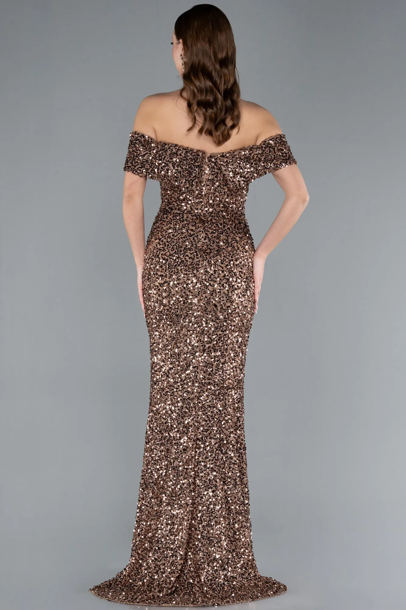 Copper-Off The Shoulder Long Sequin Mermaid Prom Dress ABU4778