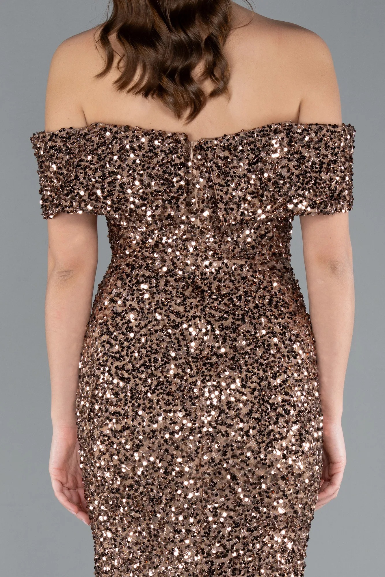 Copper-Off The Shoulder Long Sequin Mermaid Prom Dress ABU4778