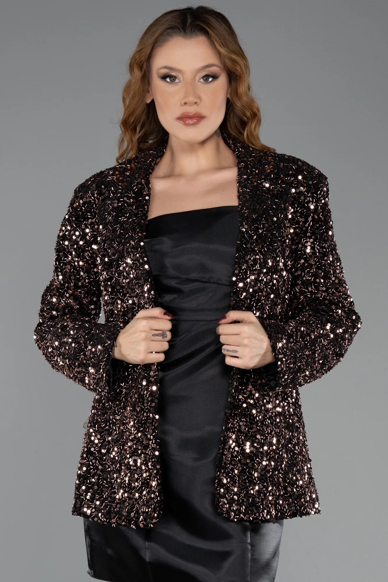 Copper-Sequined Velvet Evening Jacket CR5009