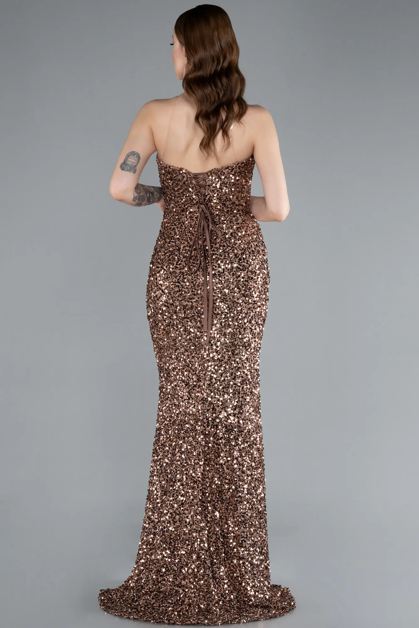 Copper-Strapless Long Scaly Mermaid Evening Gown ABU4816