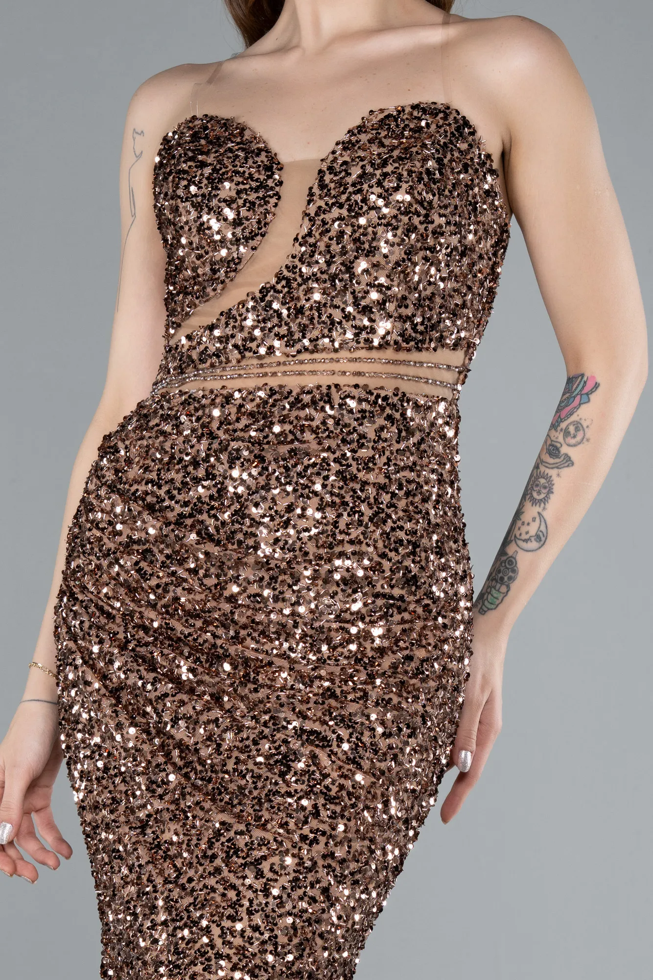 Copper-Strapless Long Scaly Mermaid Evening Gown ABU4816