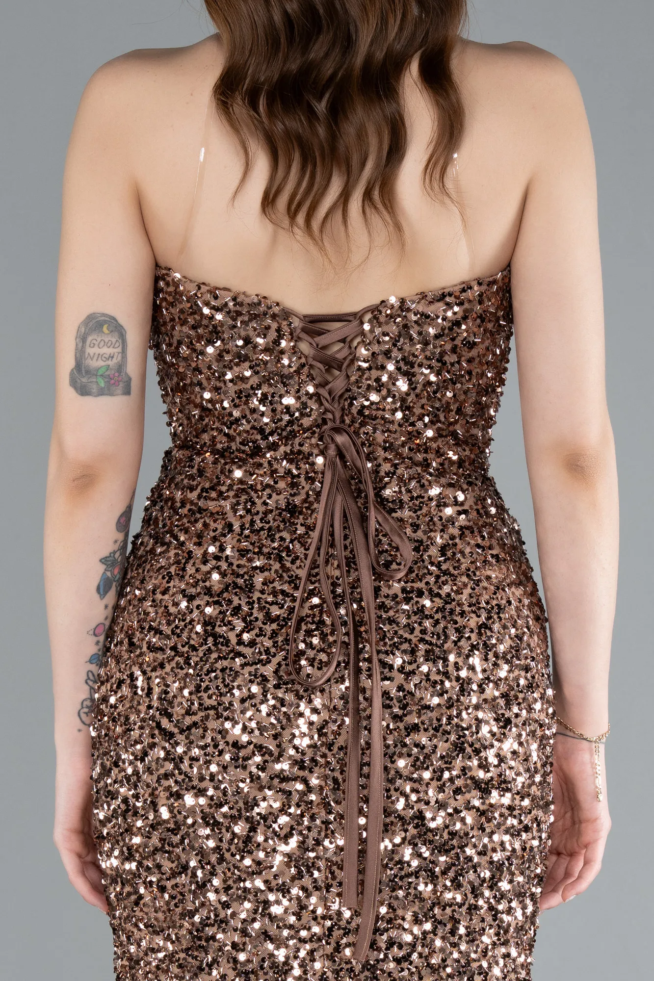 Copper-Strapless Long Scaly Mermaid Evening Gown ABU4816