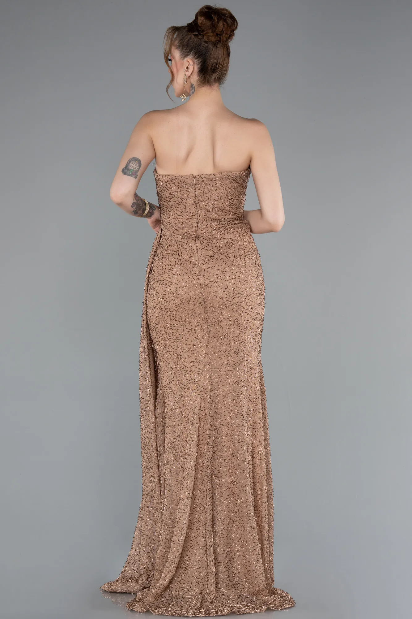 Copper-Strapless Slit Beaded Long Evening Gown ABU4114