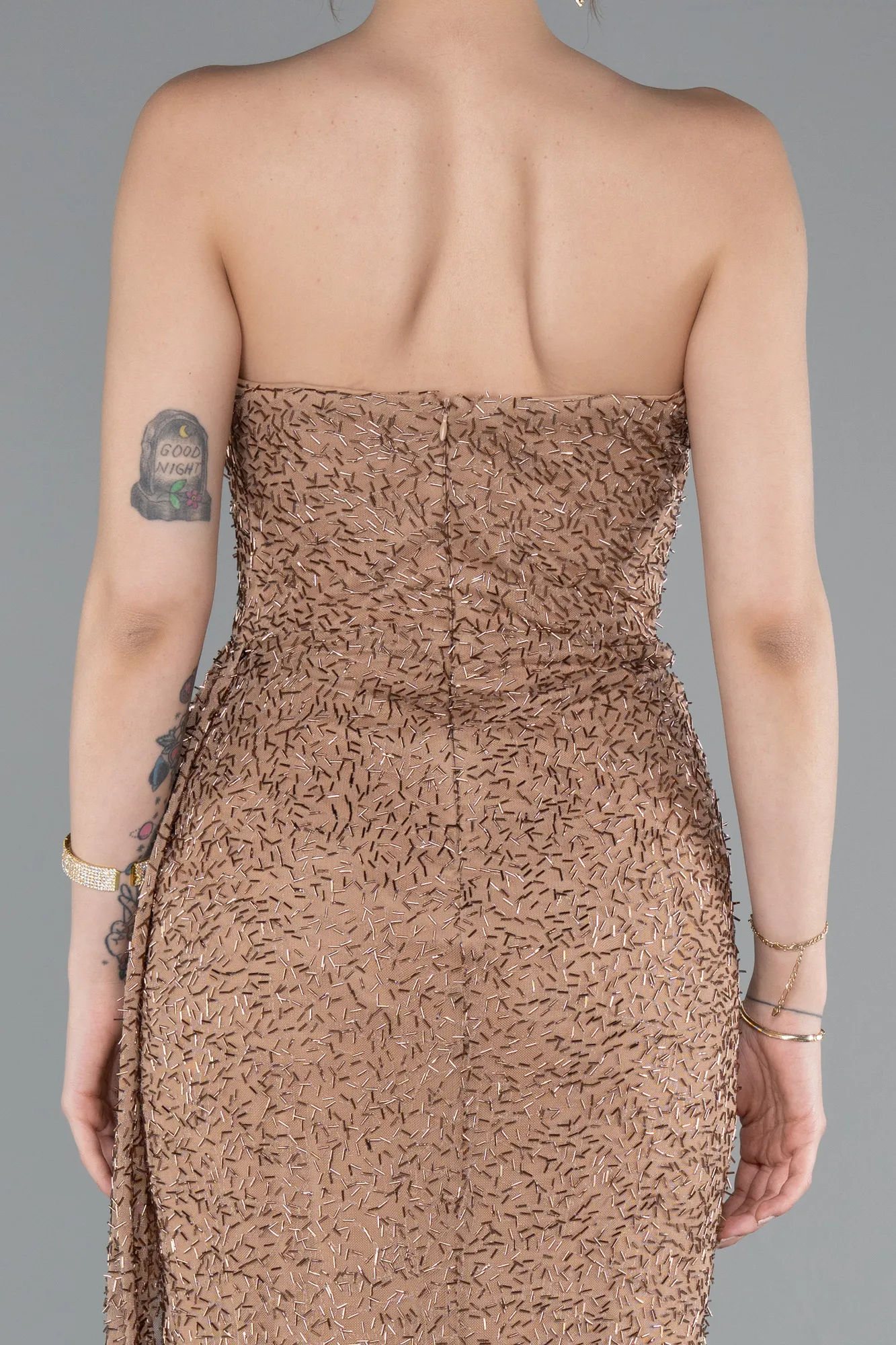 Copper-Strapless Slit Beaded Long Evening Gown ABU4114